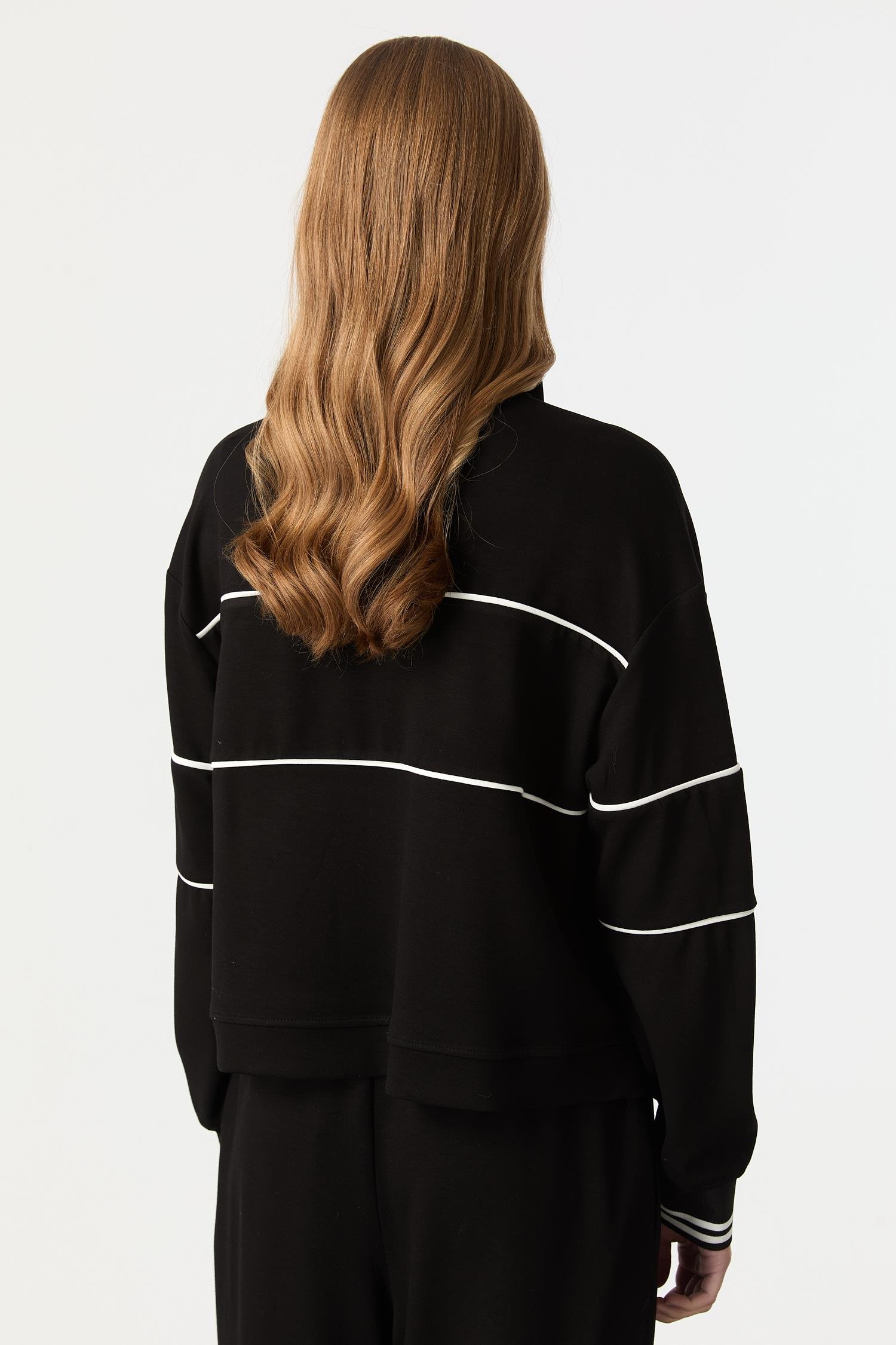 Yakası Fermuarlı Modal Bluz-SİYAH