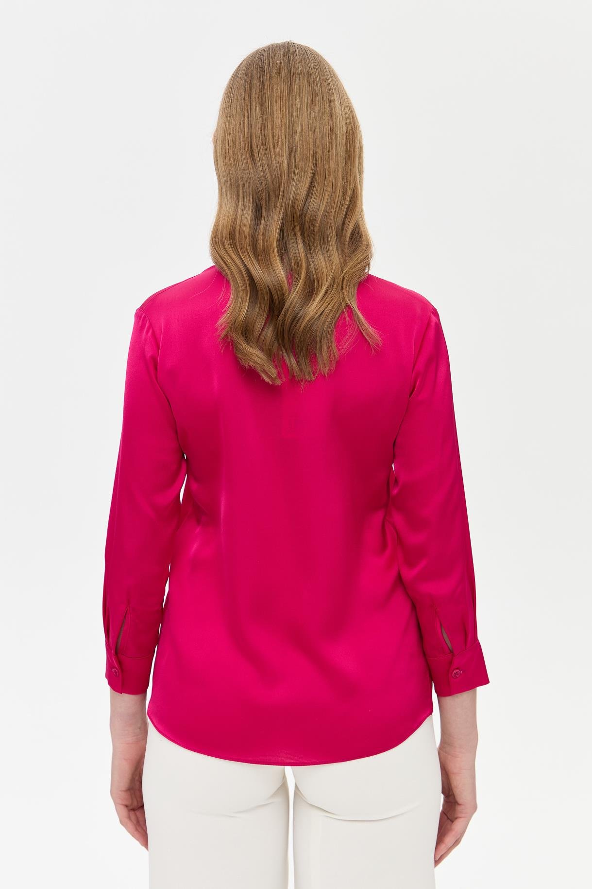 Yakası Fularlı Saten Gömlek - FUJYA