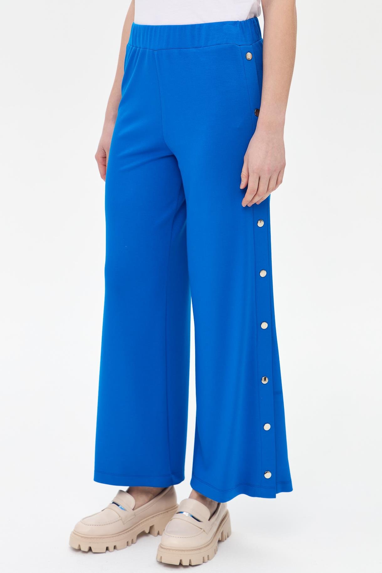 Yanları Düğme Detaylı Modal Pantolon - SAX