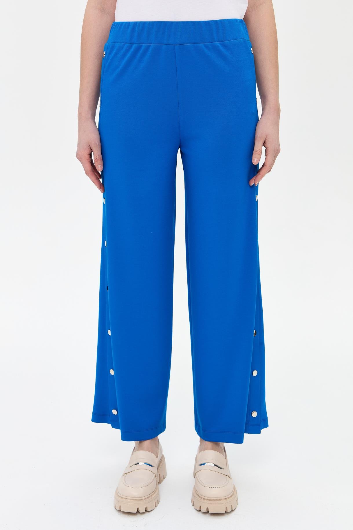 Yanları Düğme Detaylı Modal Pantolon - SAX