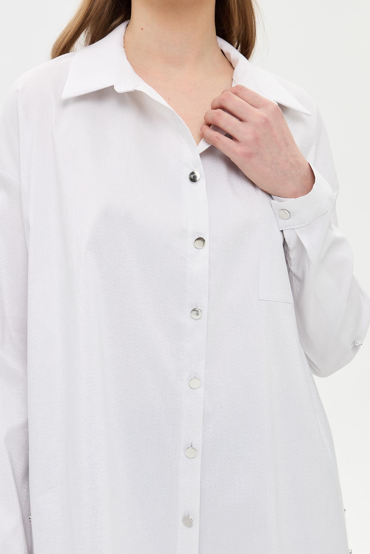 Yanları Zımba Detaylı Simli Gömlek - BEYAZ