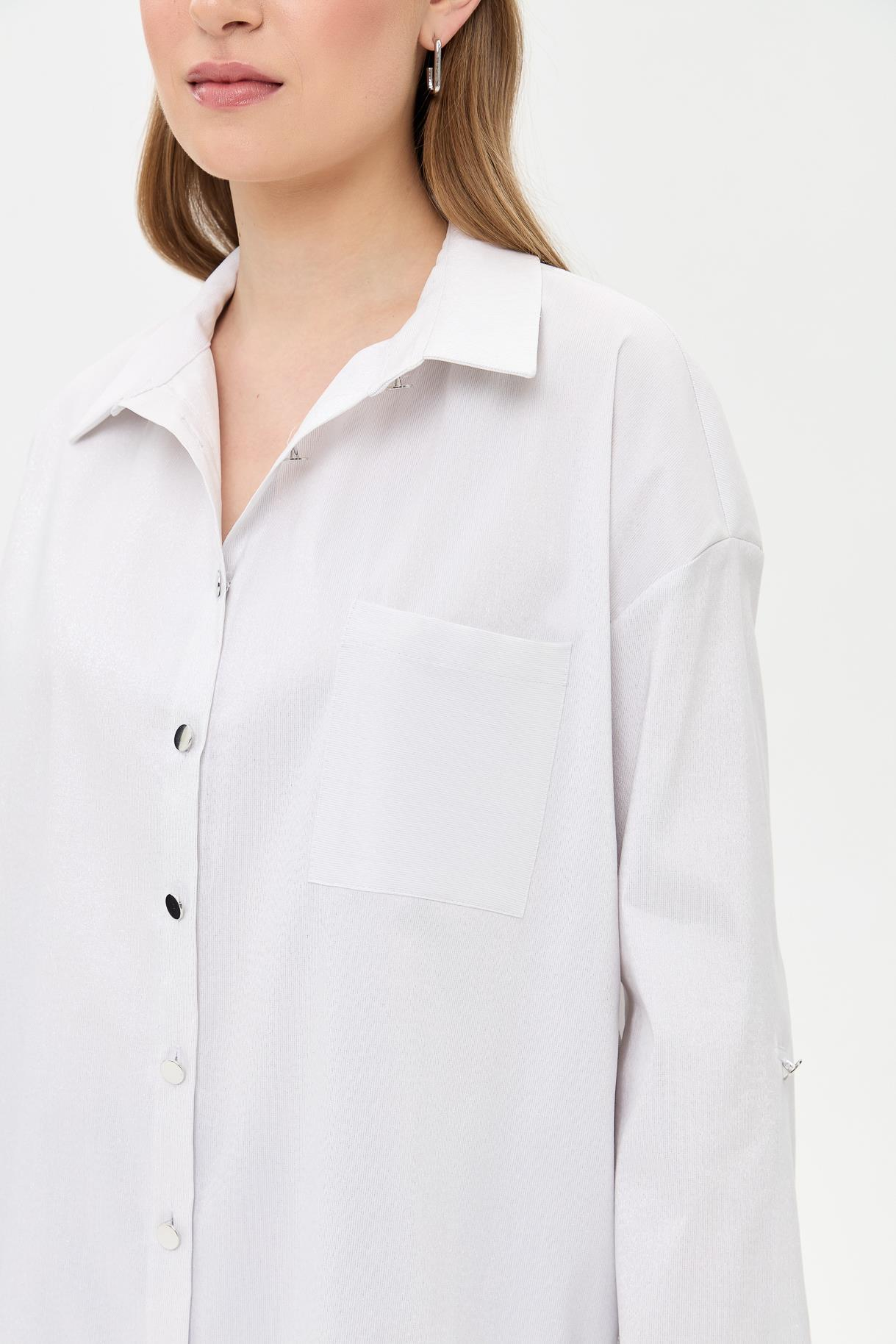 Yanları Zımba Detaylı Simli Gömlek - BEYAZ