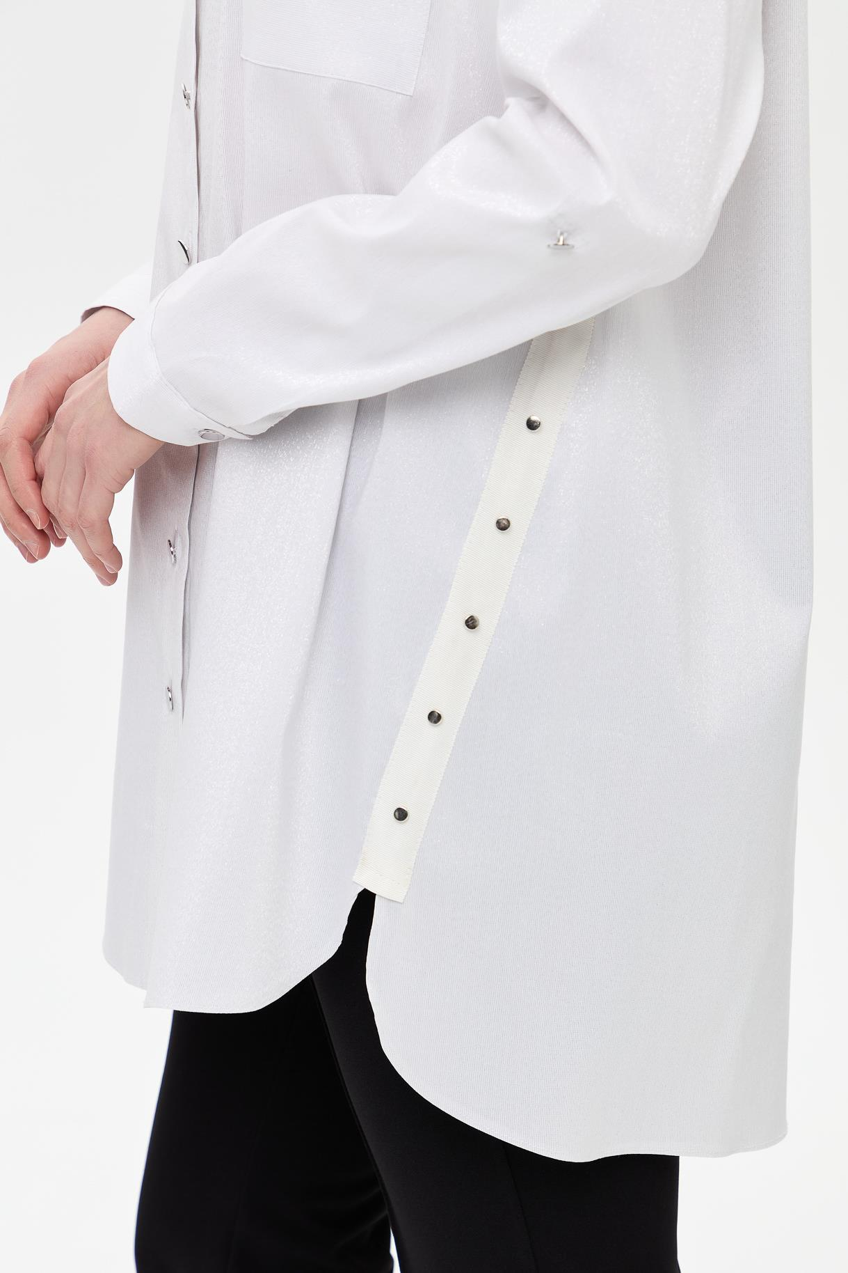 Yanları Zımba Detaylı Simli Gömlek - BEYAZ