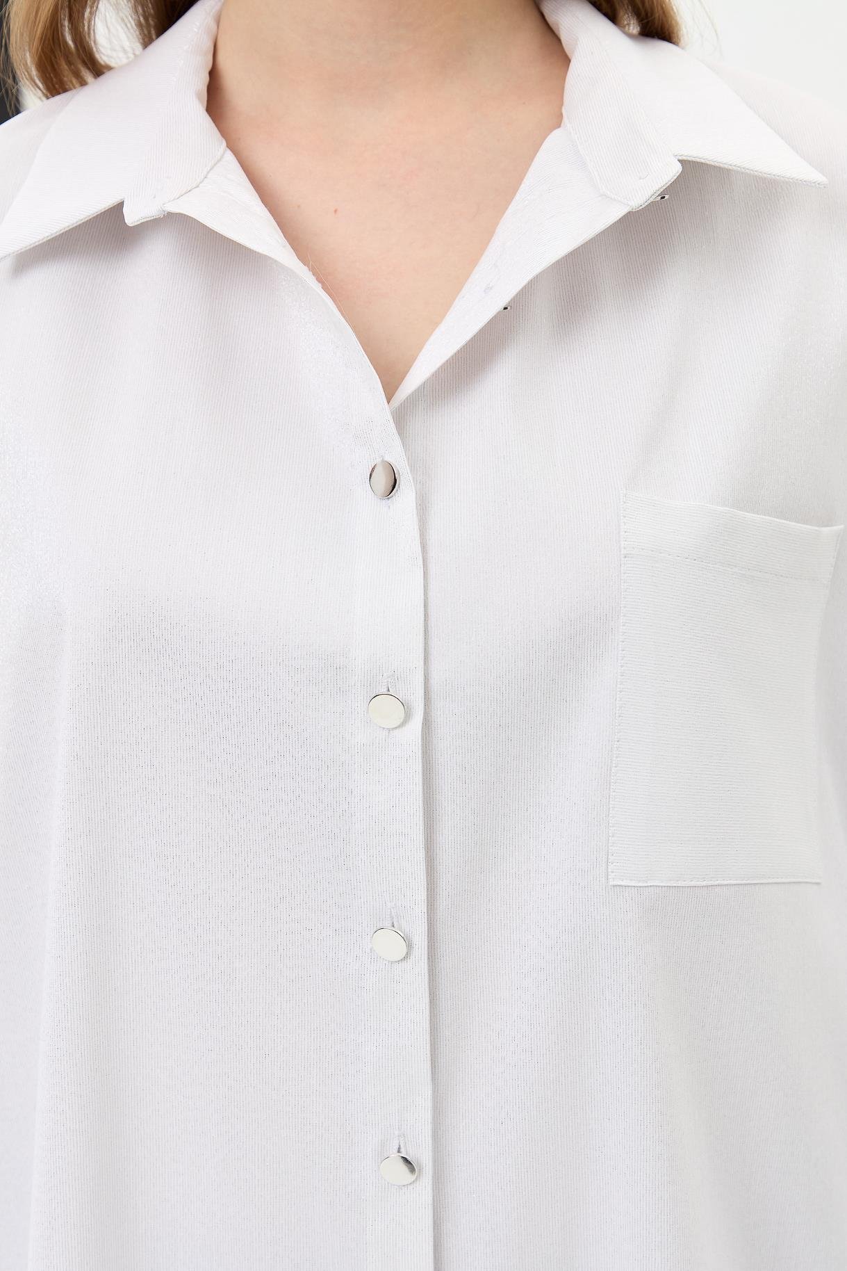 Yanları Zımba Detaylı Simli Gömlek - BEYAZ