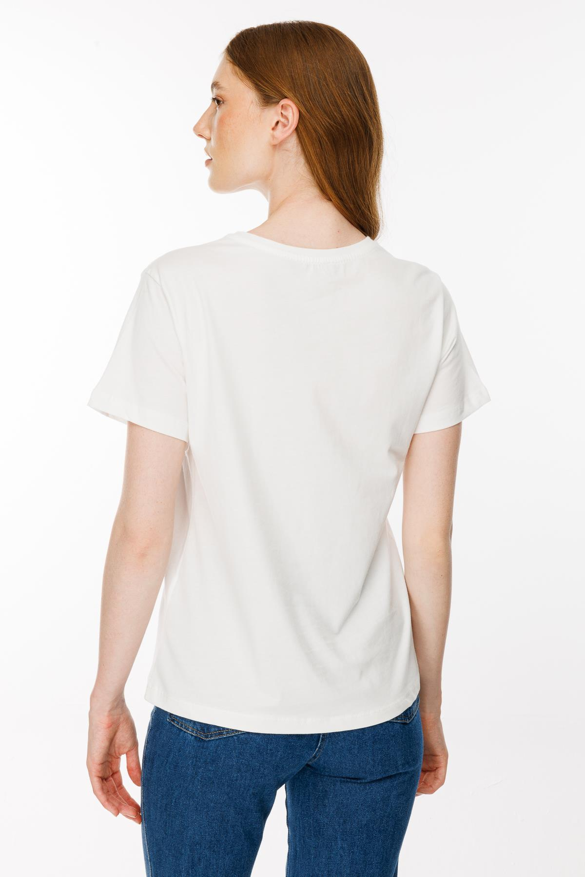 Yaprak Baskı Desenli Tişört - FUJYA/EKRU