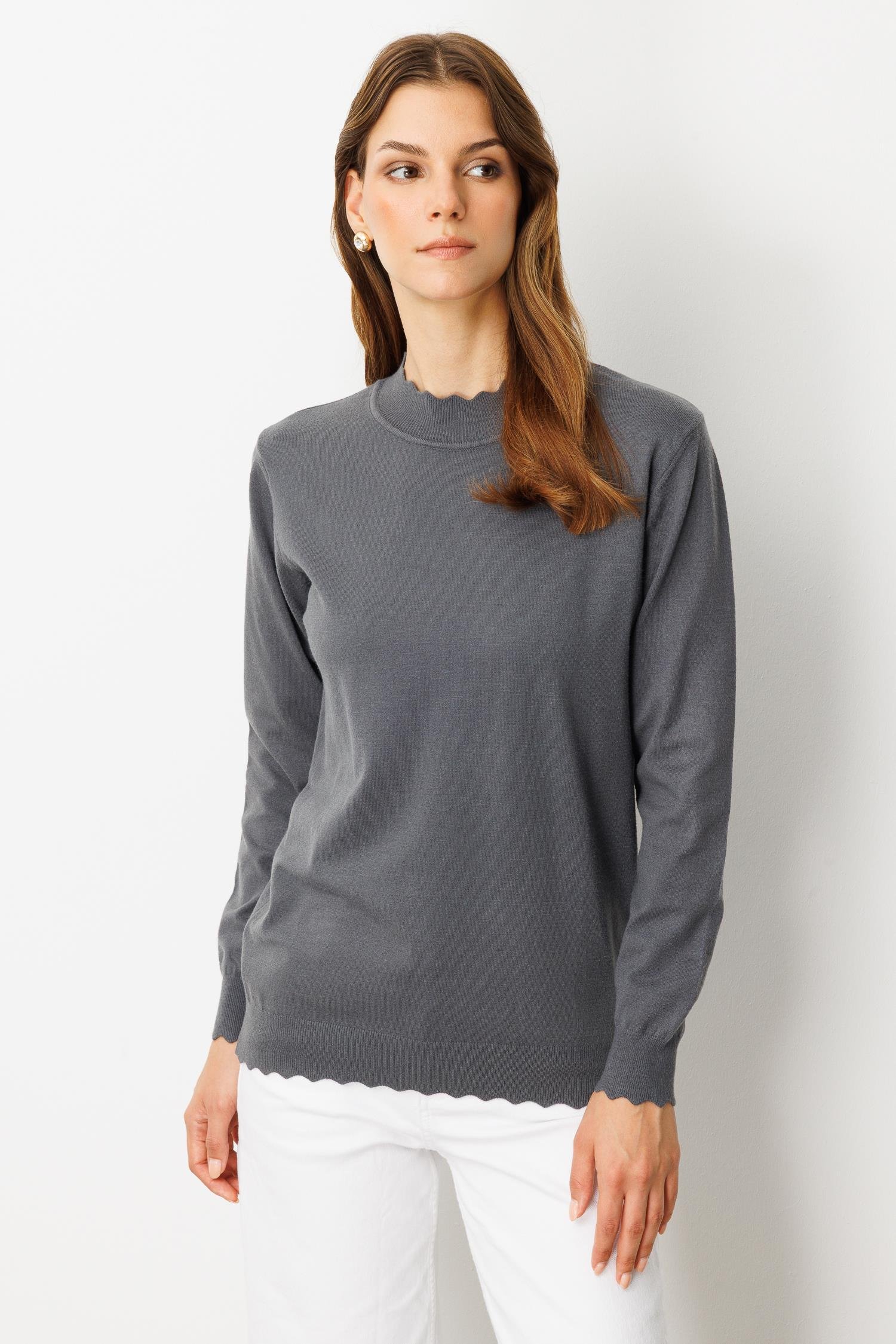 Yarım Balıkçı Angora Triko Kazak-FUME