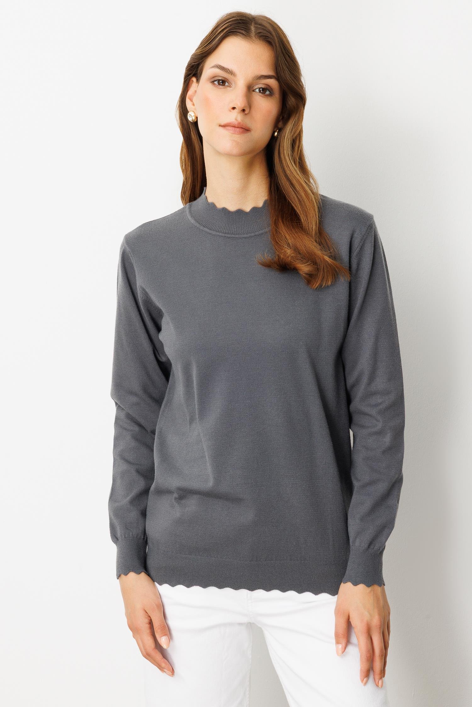 Yarım Balıkçı Angora Triko Kazak-FUME