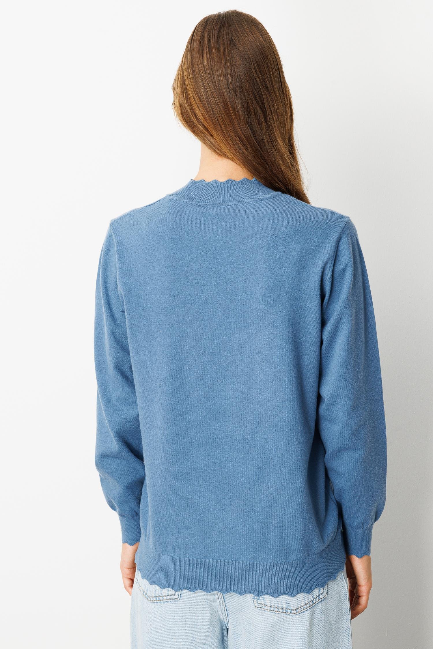 Yarım Balıkçı Angora Triko Kazak-İNDİGO