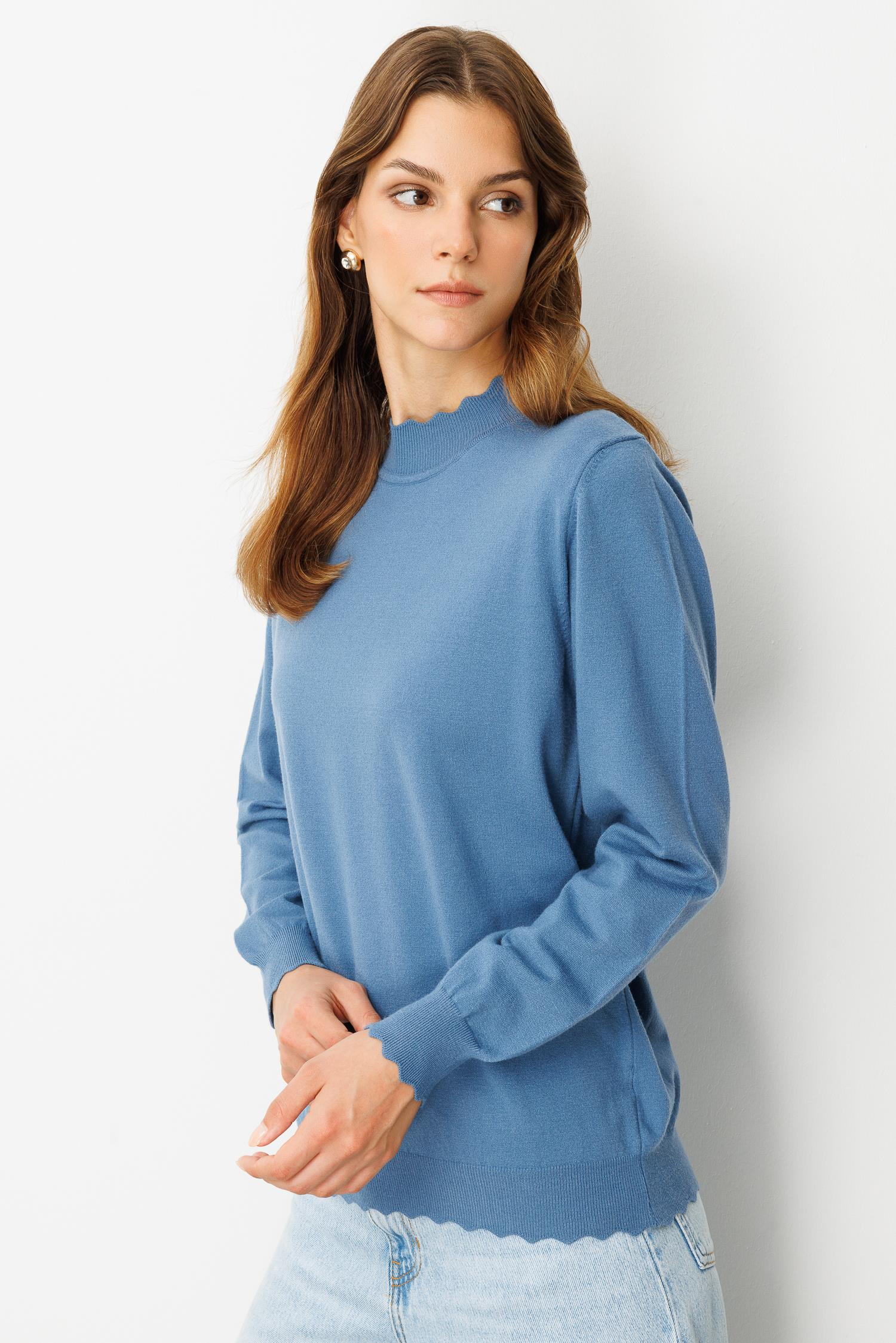 Yarım Balıkçı Angora Triko Kazak-İNDİGO