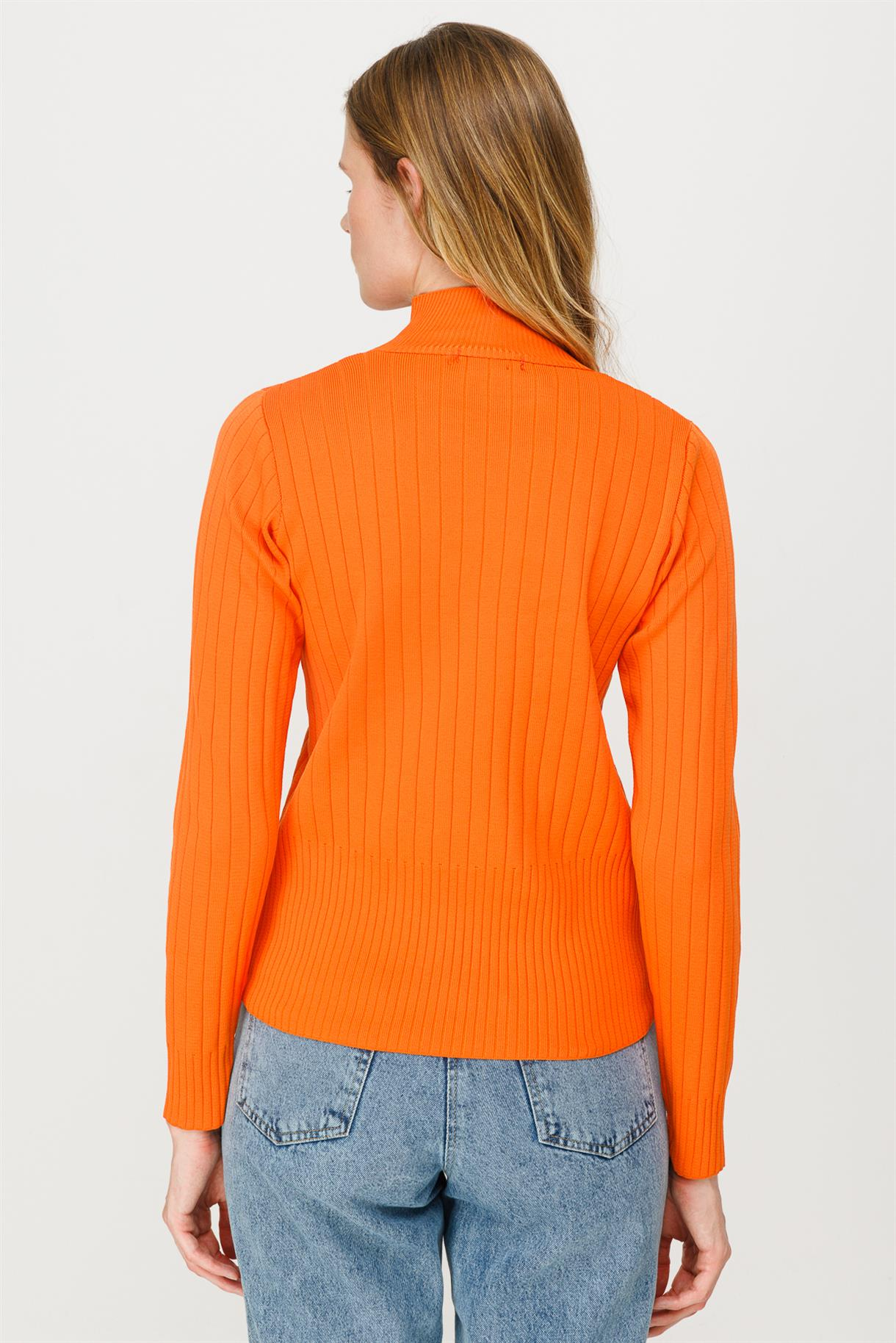 Yarım Balıkçı Fitilli Basic Triko Kazak - ORANJE
