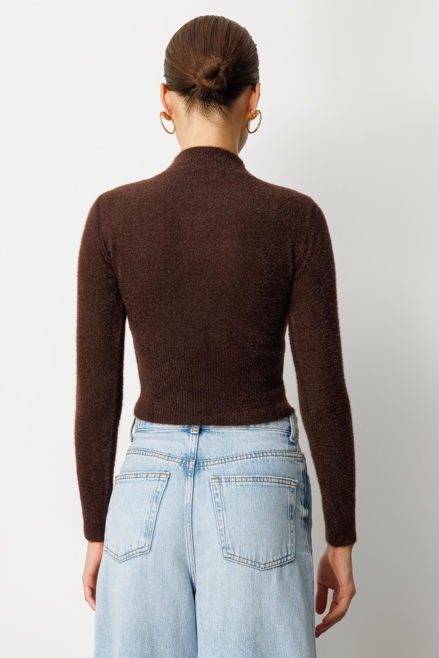 Yarım Balıkçı Kısa Triko Kazak-KAHVE