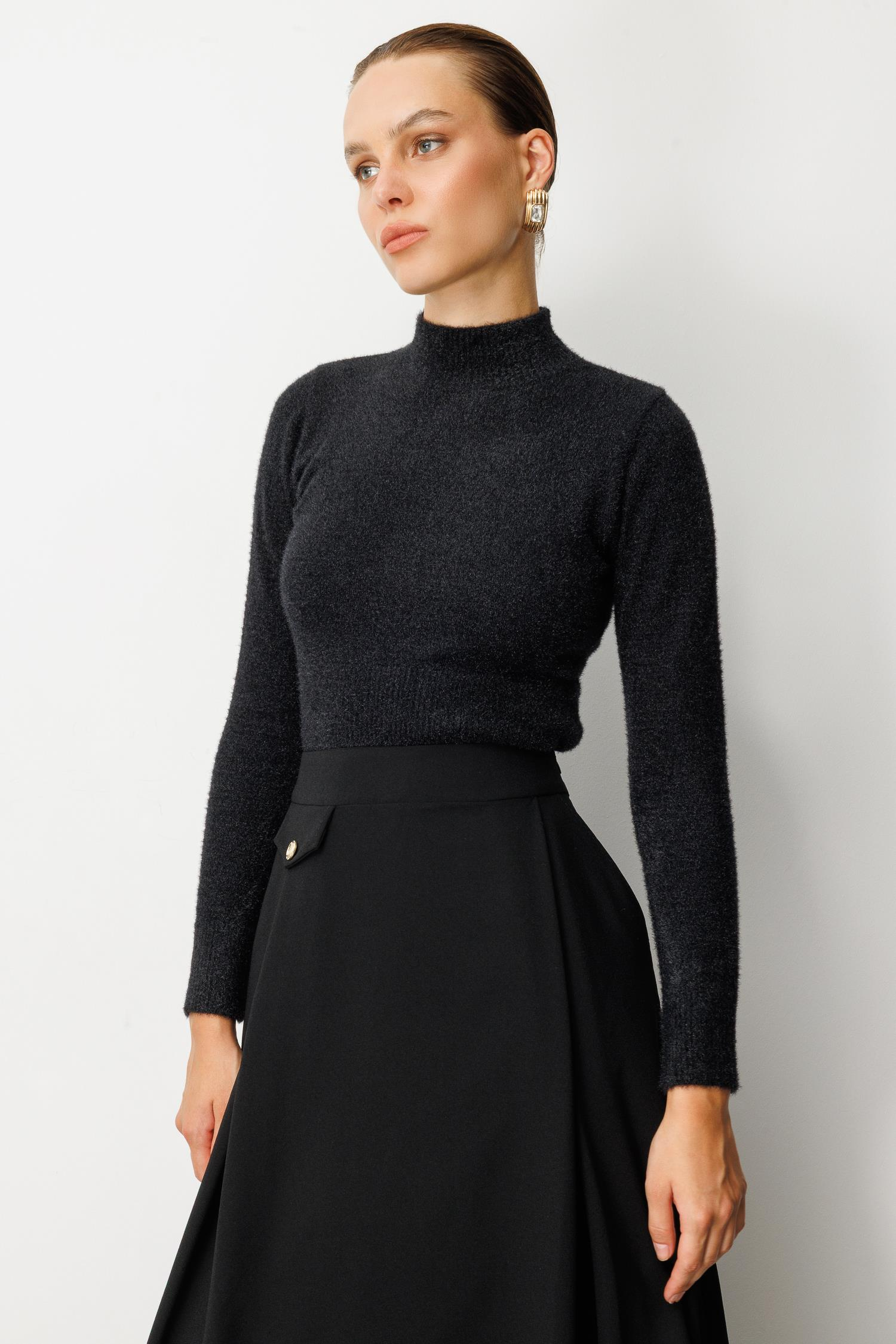 Yarım Balıkçı Kısa Triko Kazak-SİYAH