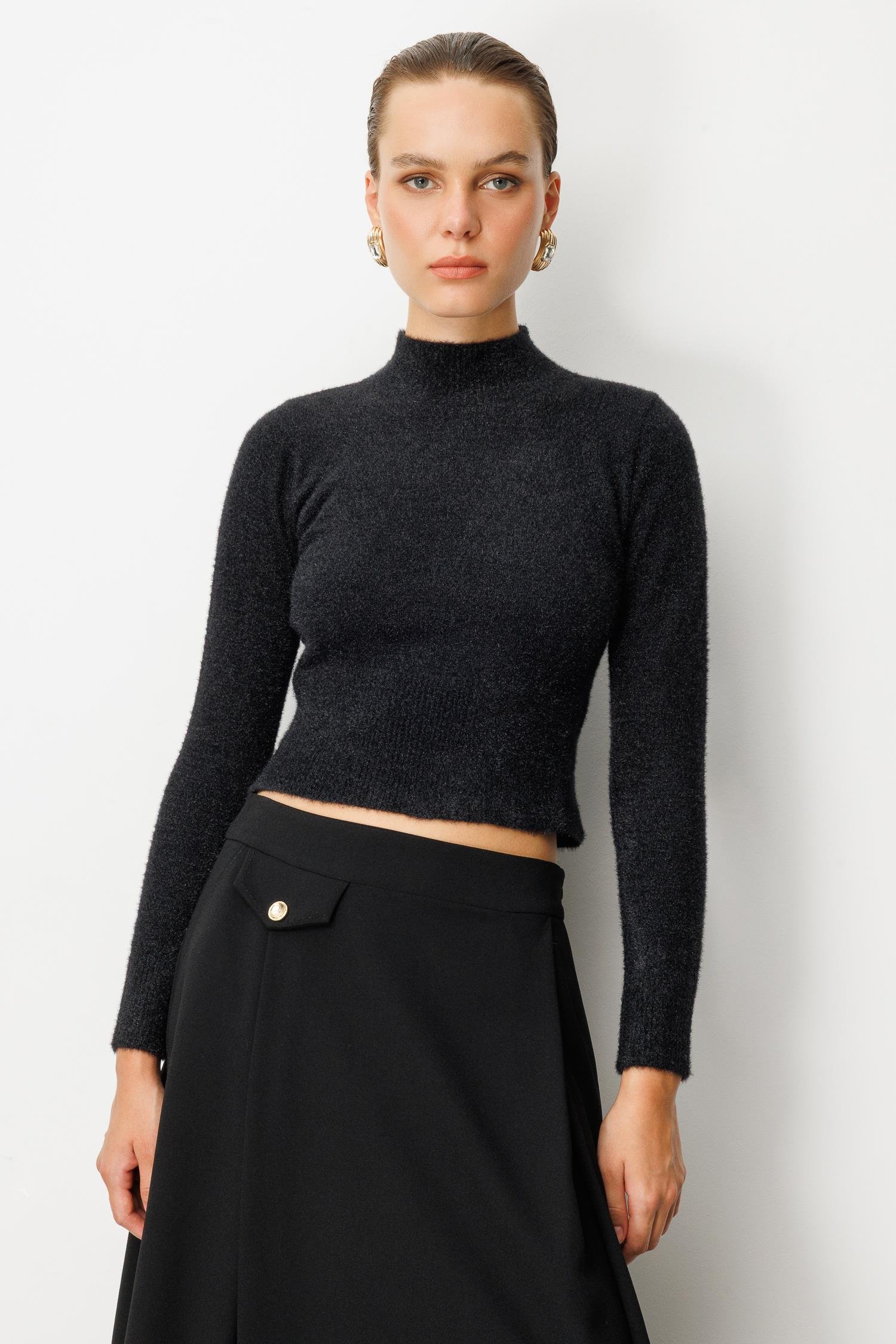 Yarım Balıkçı Kısa Triko Kazak-SİYAH