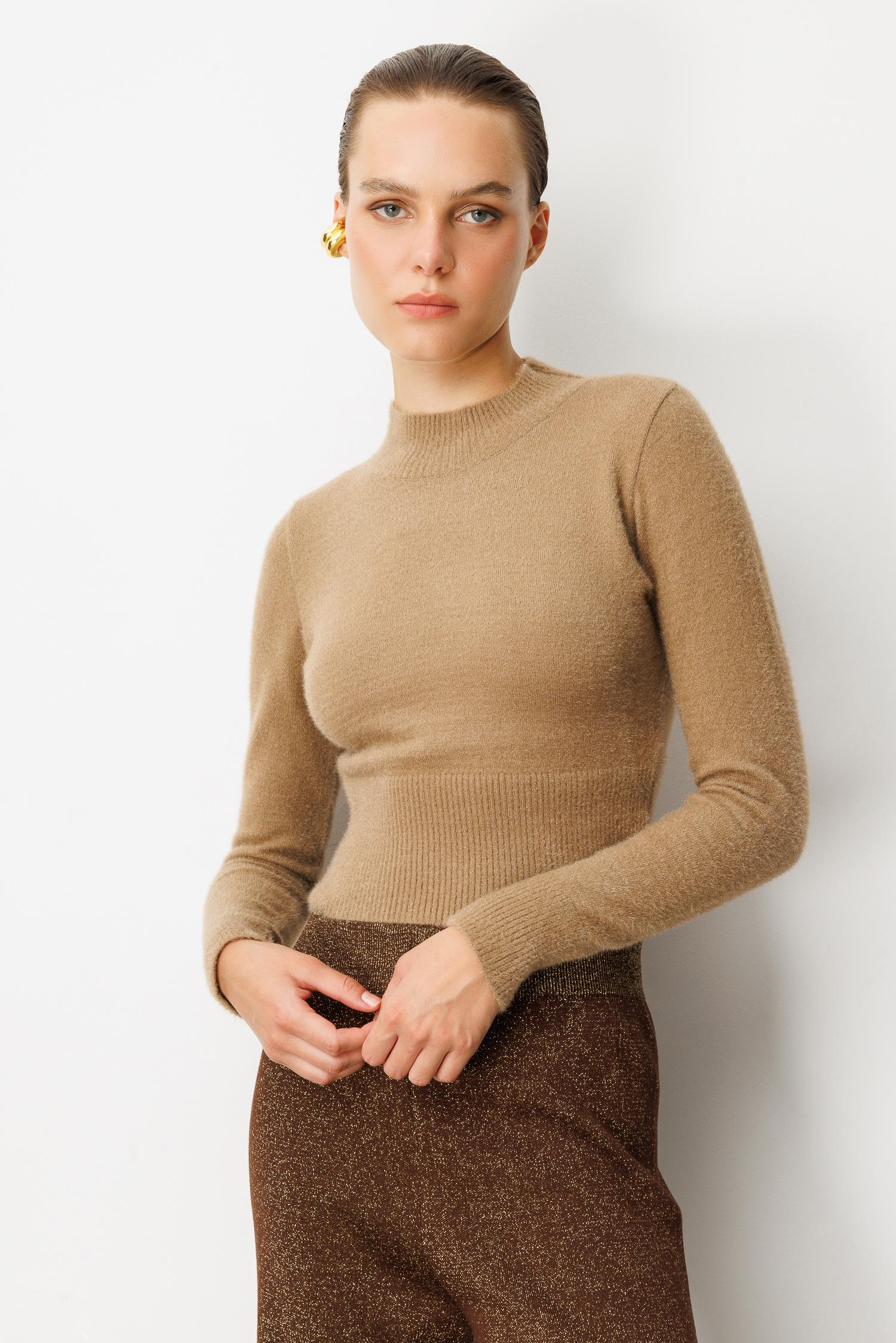 Yarım Balıkçı Kısa Triko Kazak-VİZON