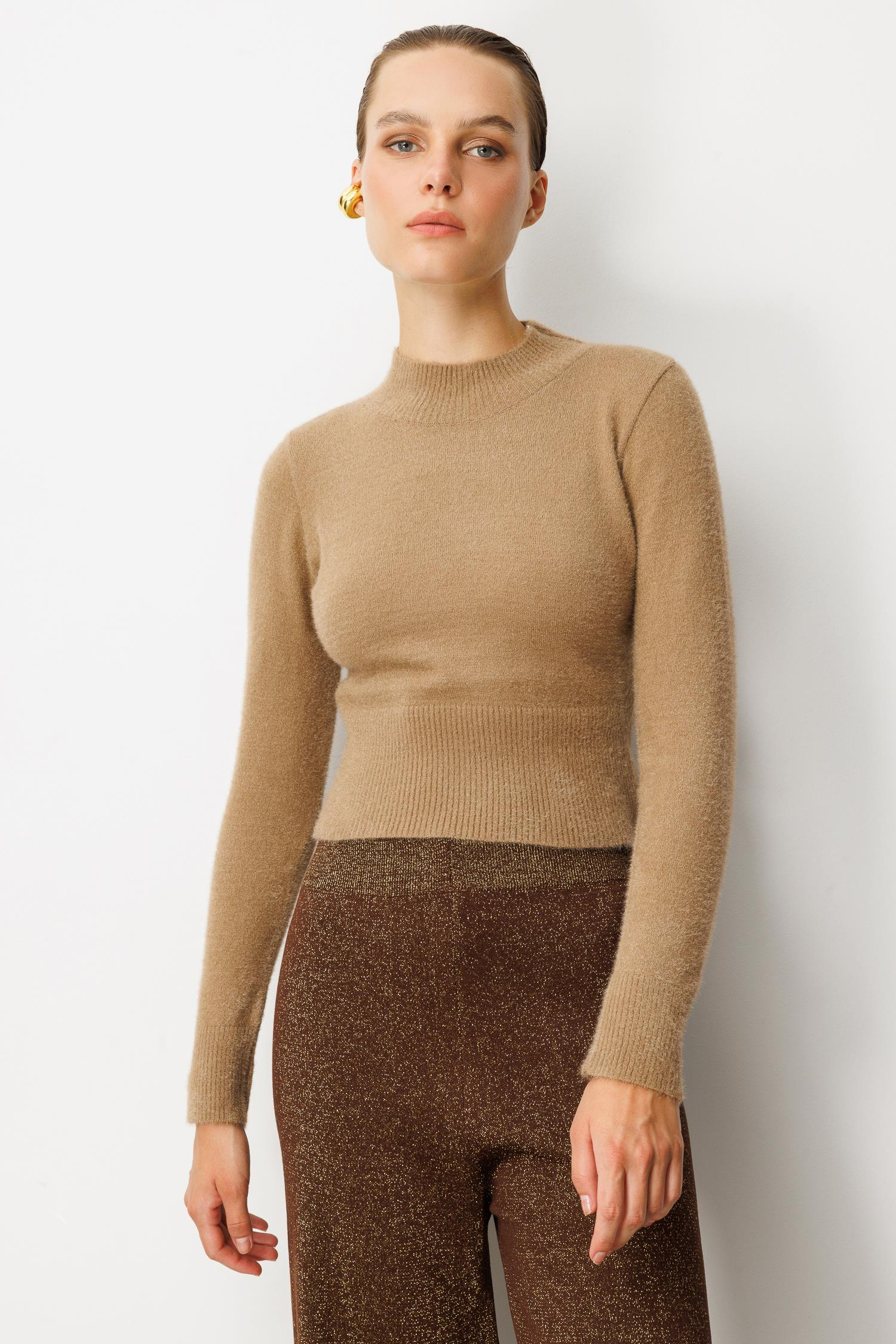 Yarım Balıkçı Kısa Triko Kazak-VİZON