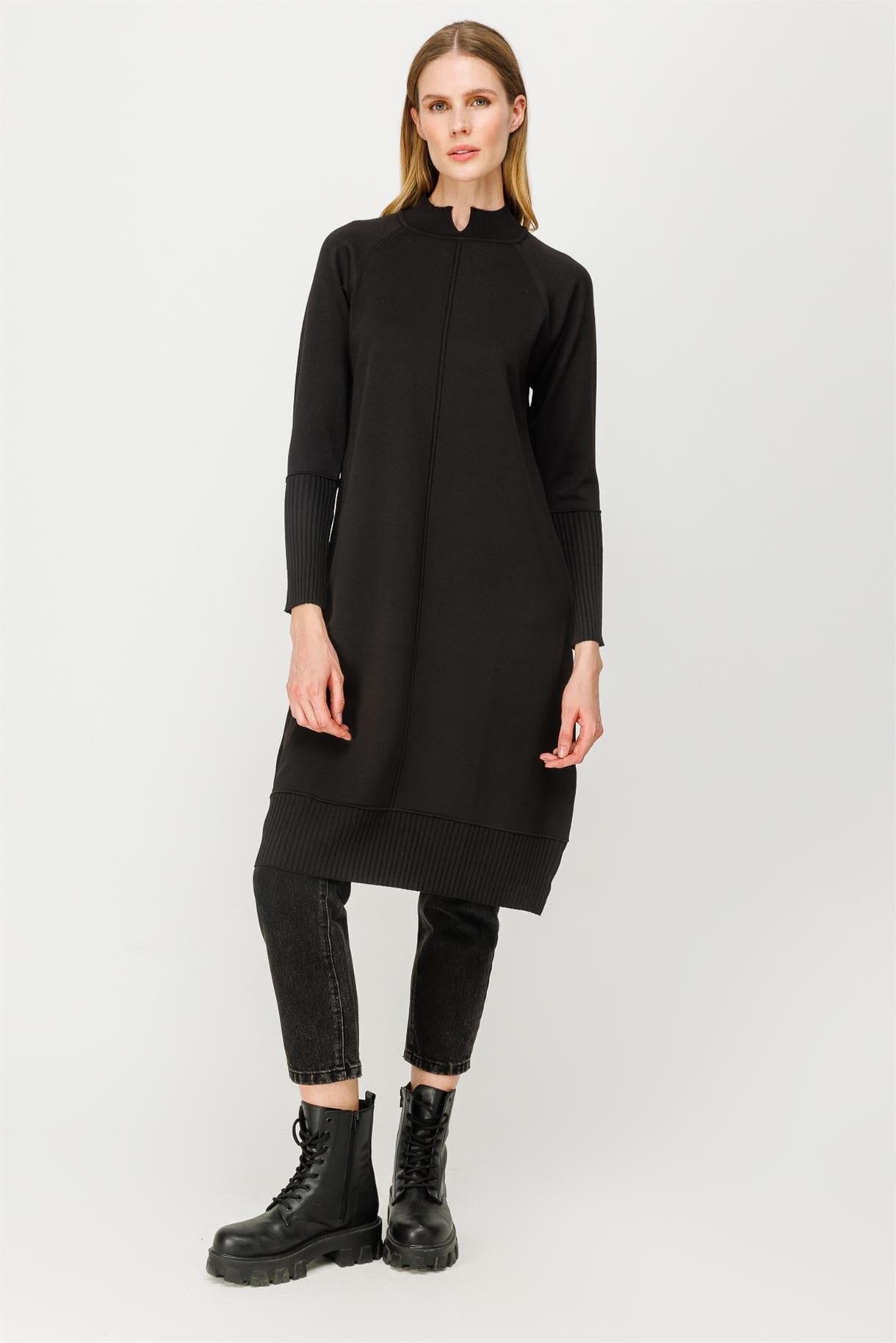 Yarım Balıkçı Reglan Kol Basic Triko Tunik - SİYAH