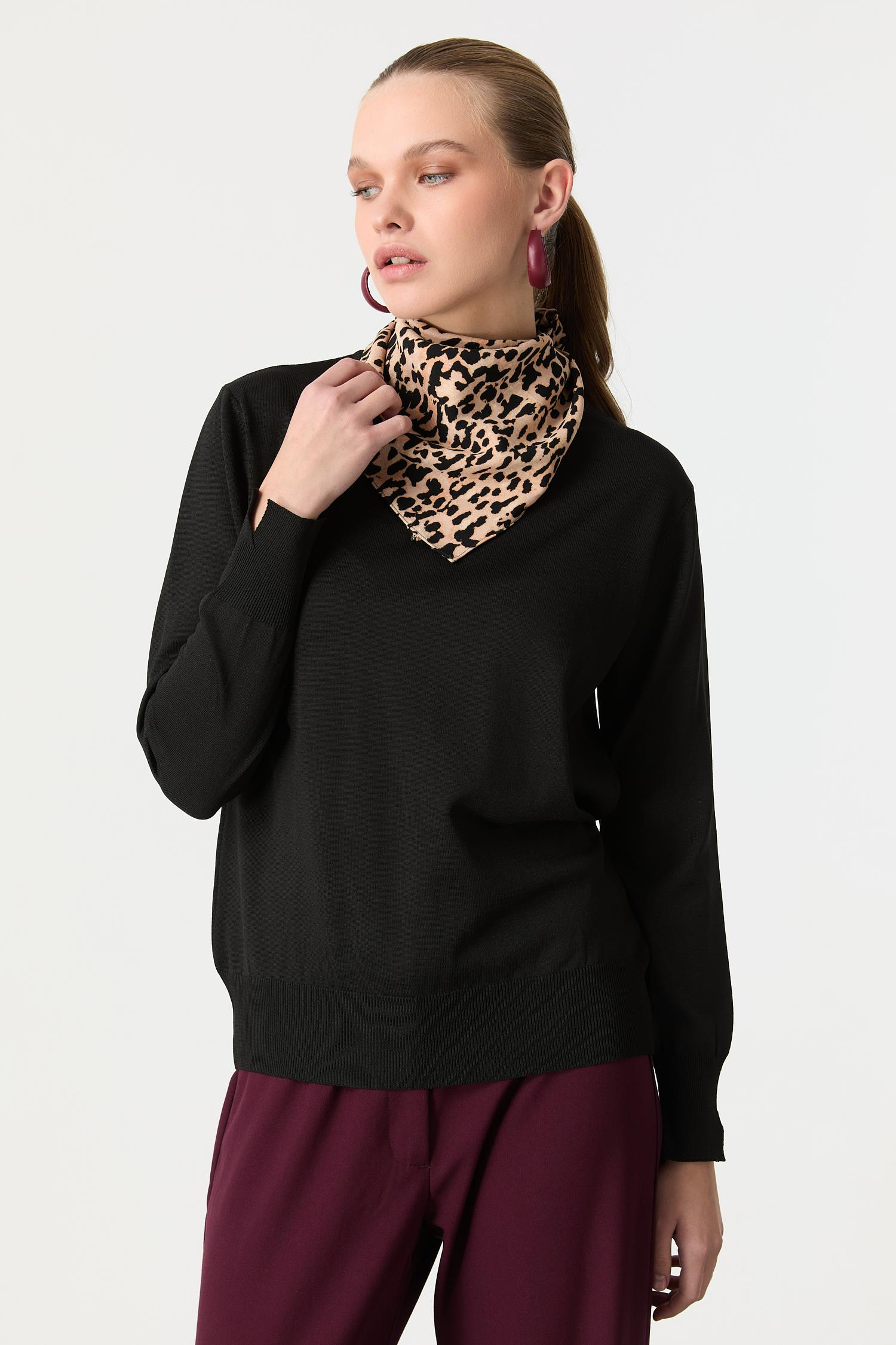 Yarım Balıkçı Triko Tunik-SİYAH