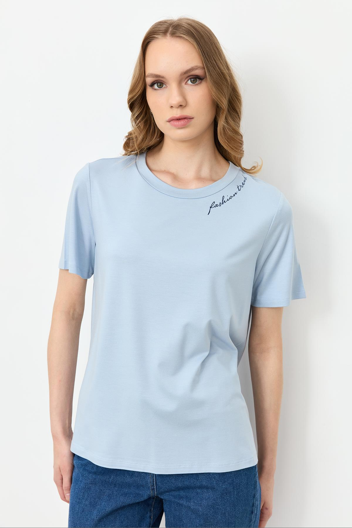 Yazı Detay Pamuklu Bluz-A.MAVI