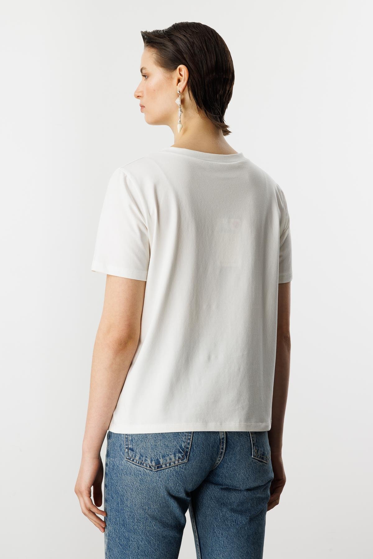 Yazı Detay Pamuklu Bluz-KEMIK