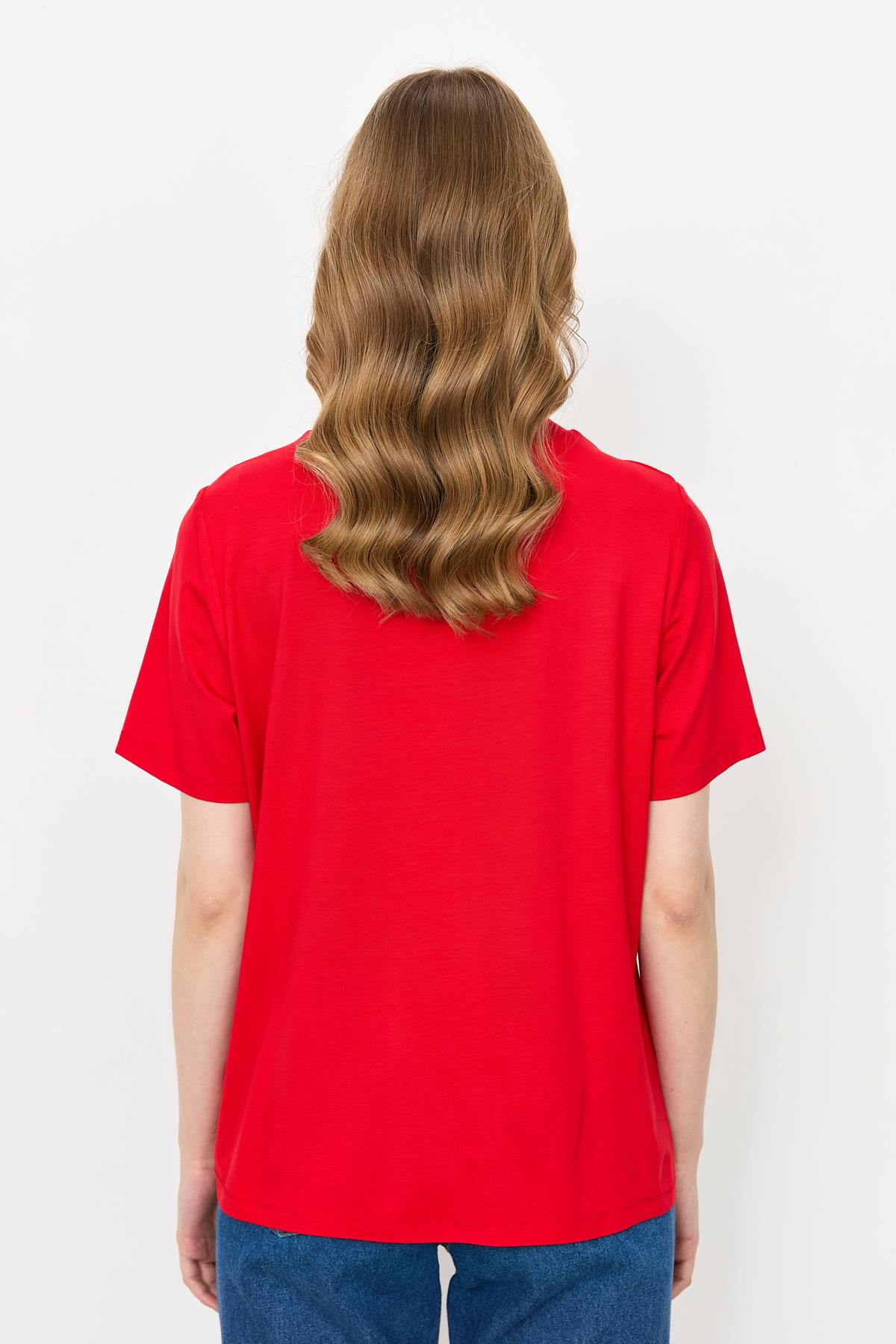 Yazı Detay Pamuklu Bluz-KIRMIZI