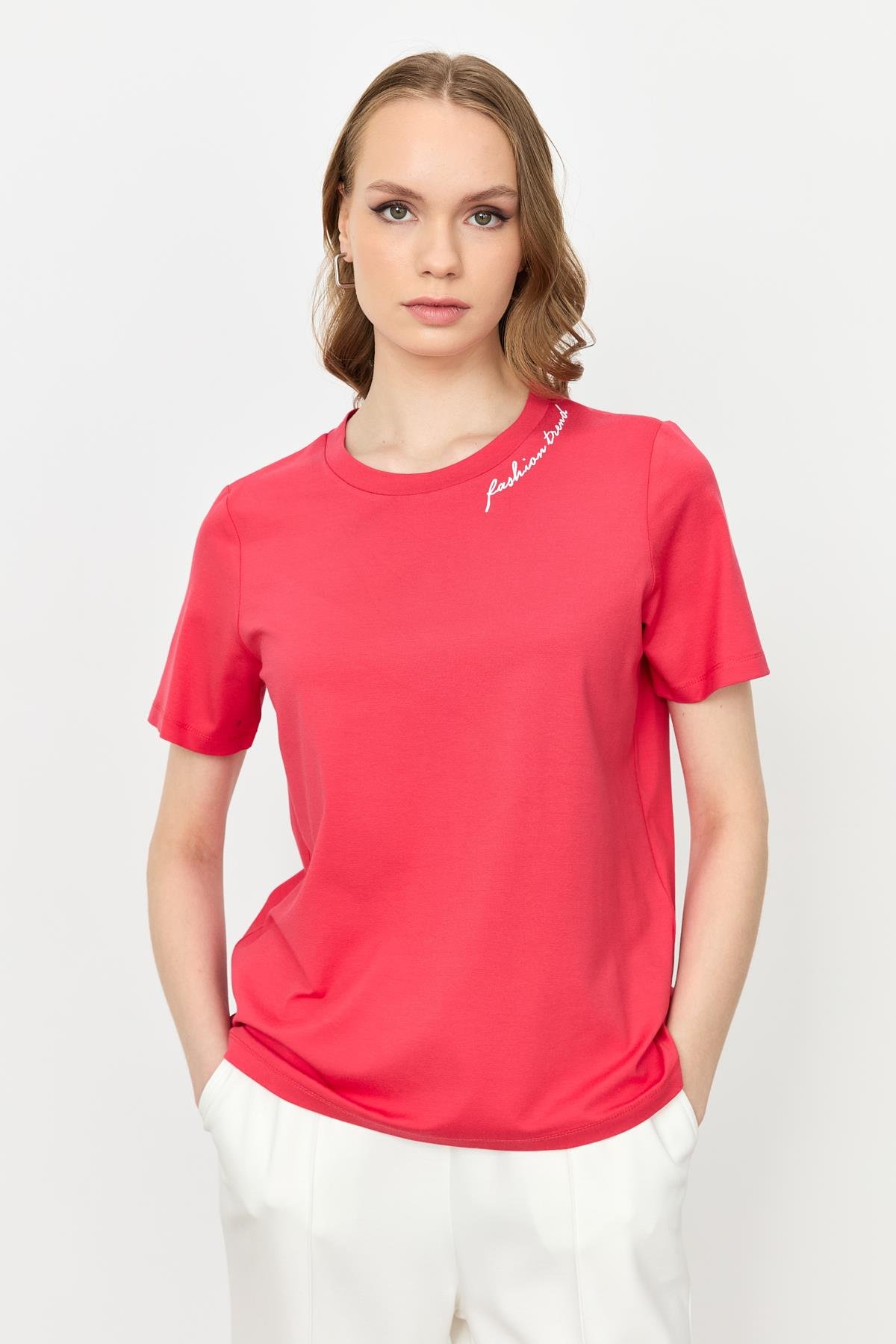 Yazı Detay Pamuklu Bluz-MERCAN