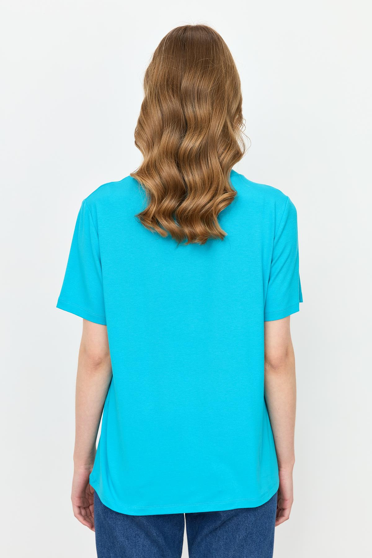 Yazı Detay Pamuklu Bluz-TURKUAZ