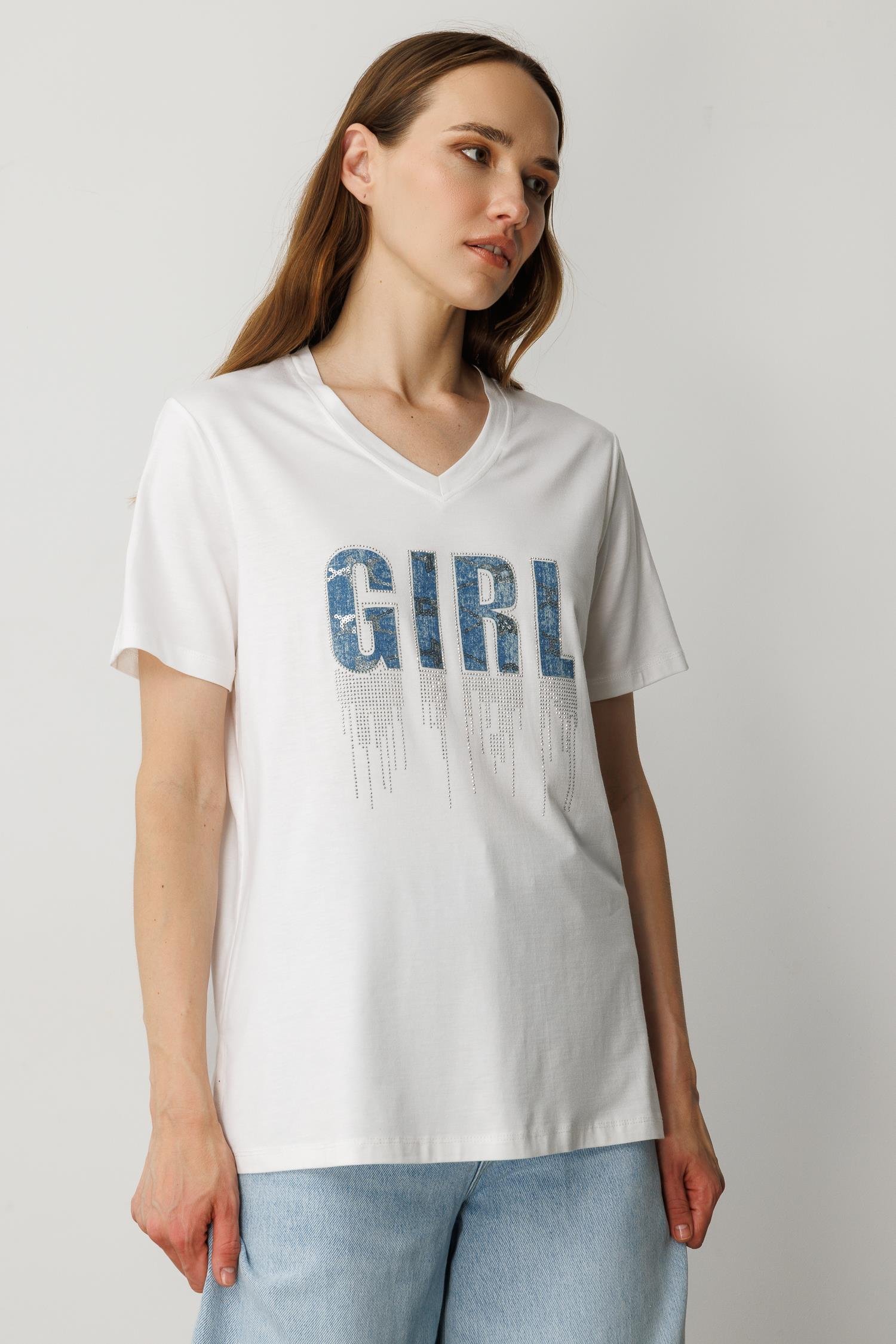 Yazı Detaylı Taşlı Tişört-KEMIK