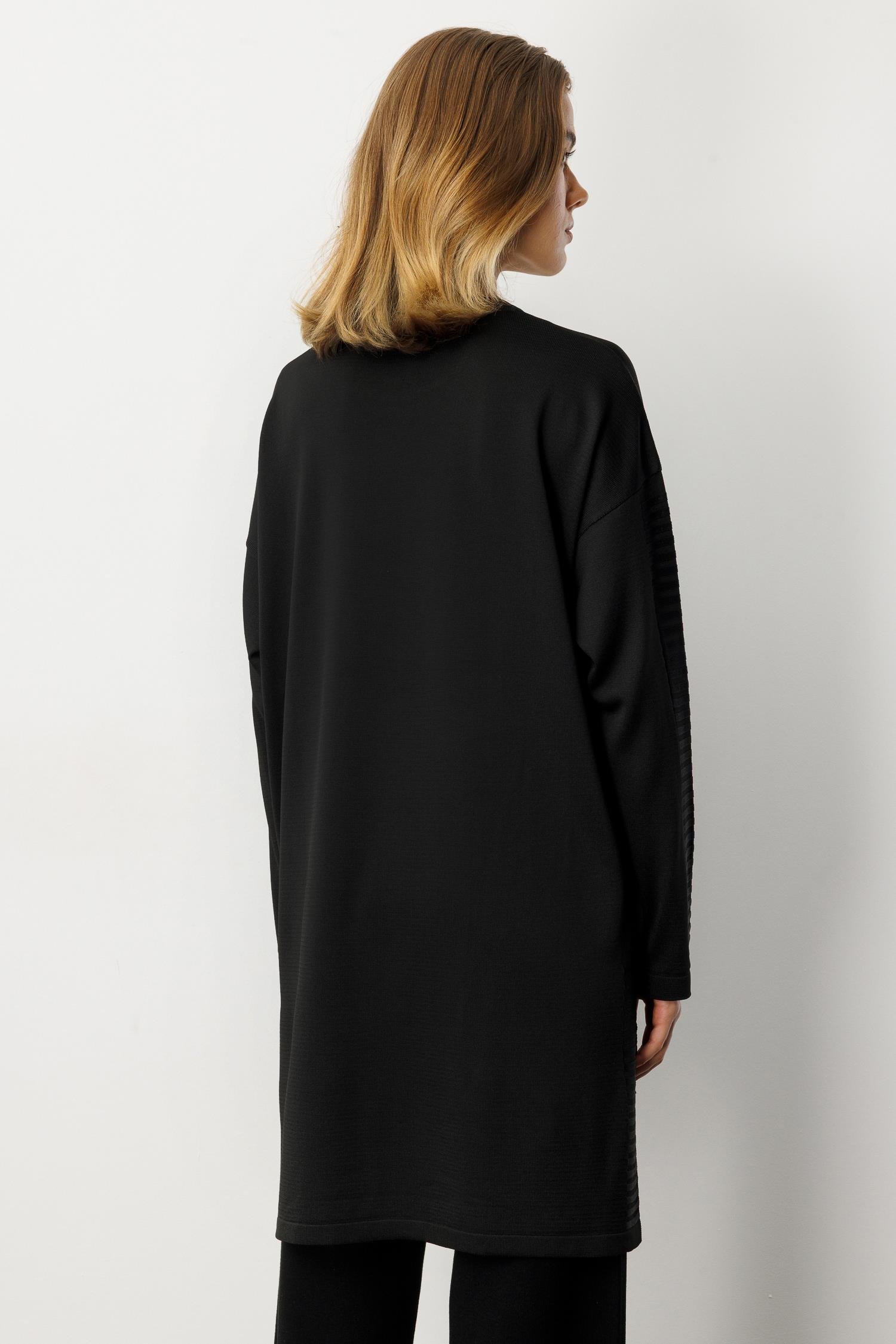 Yırtmaç Detaylı Triko Tunik-SİYAH