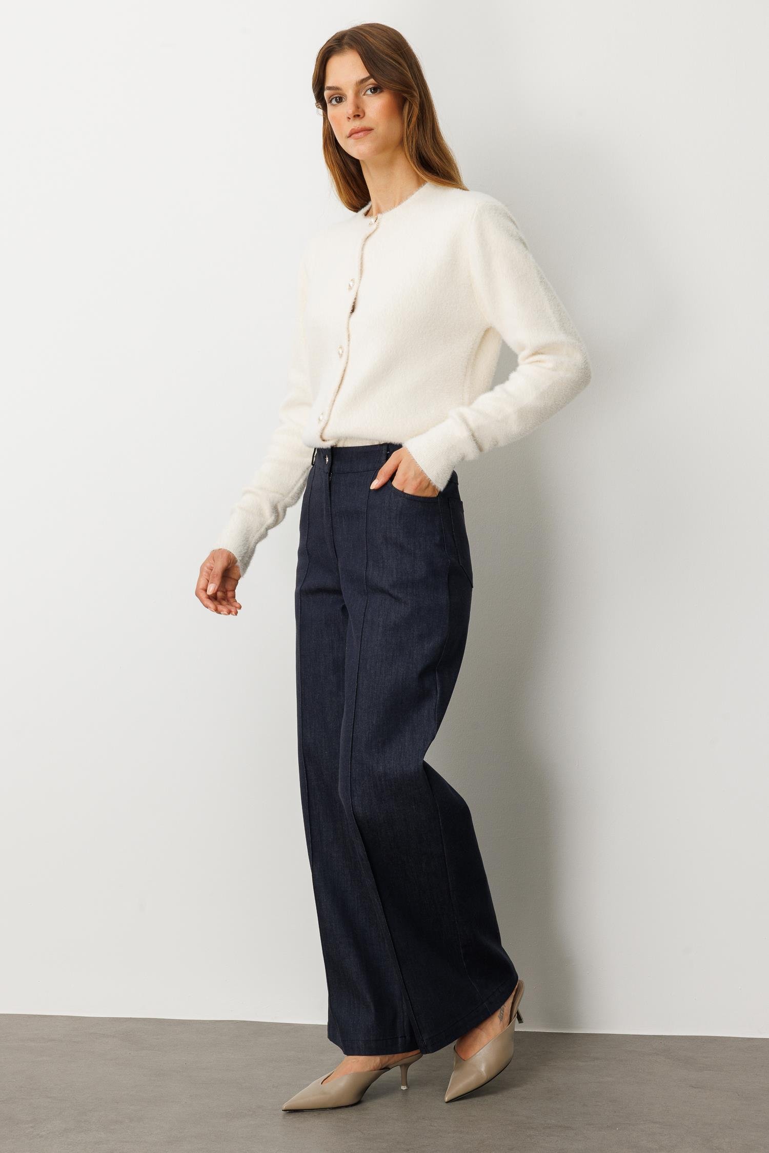 Yüksek Bel Bol Paça Kot Pantolon-LACI