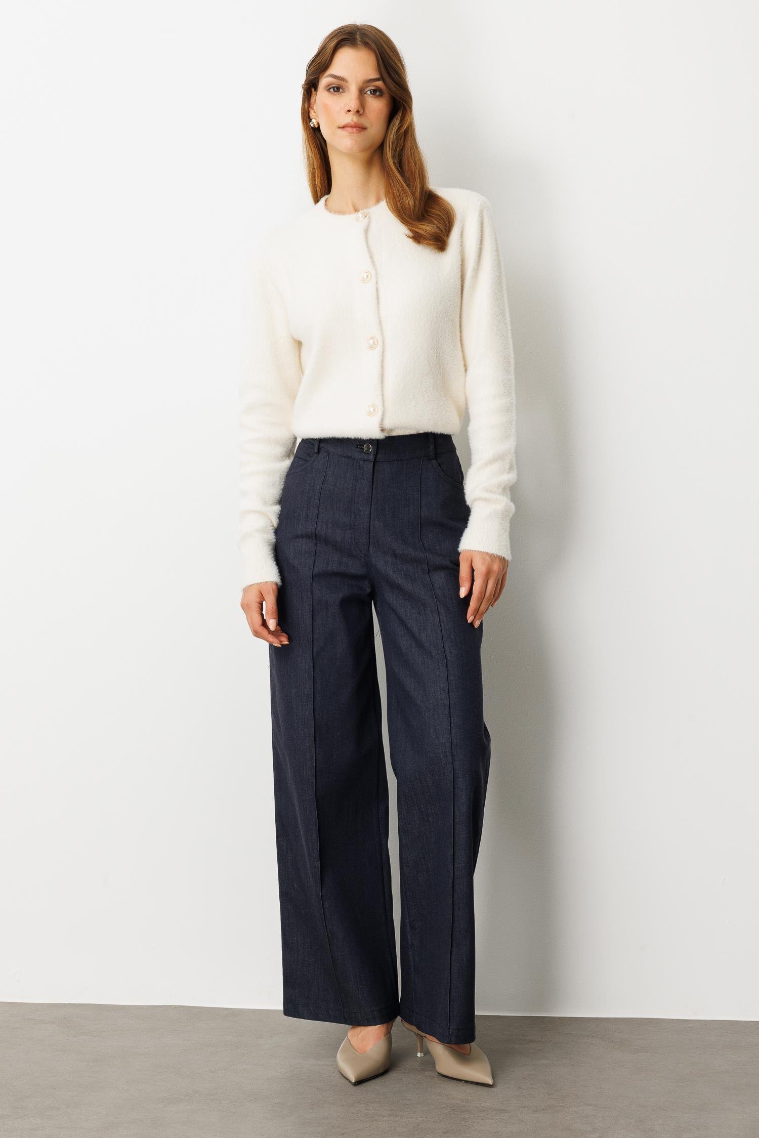 Yüksek Bel Bol Paça Kot Pantolon-LACI