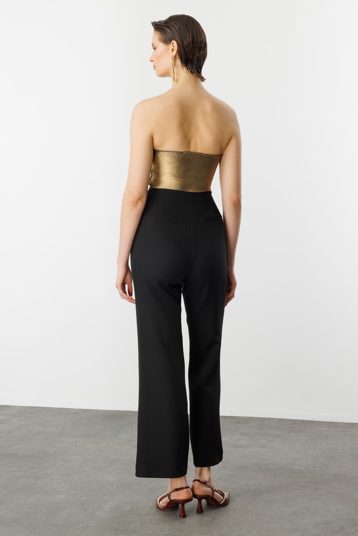 Yüksek Bel Bol Paça Pantolon-SİYAH