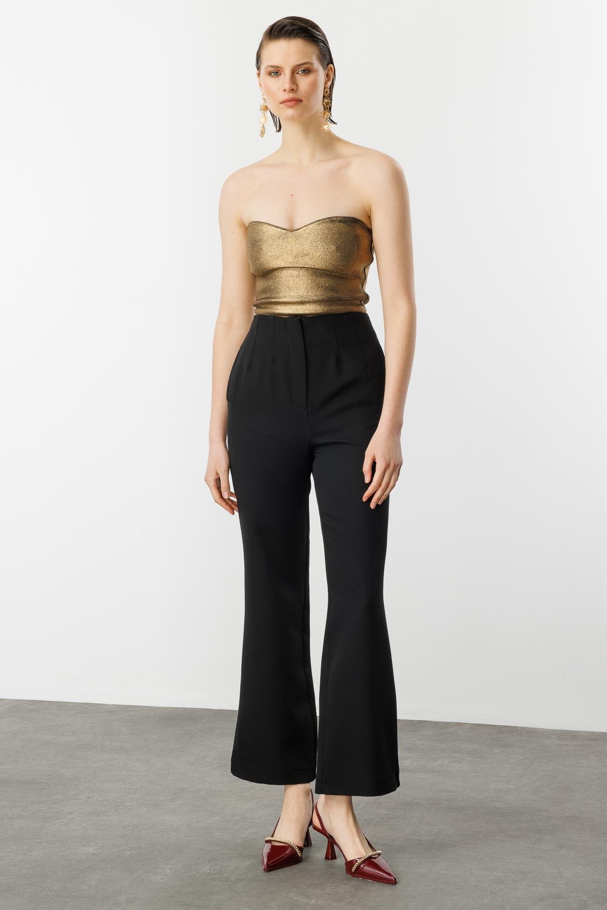 Yüksek Bel Bol Paça Pantolon-SİYAH