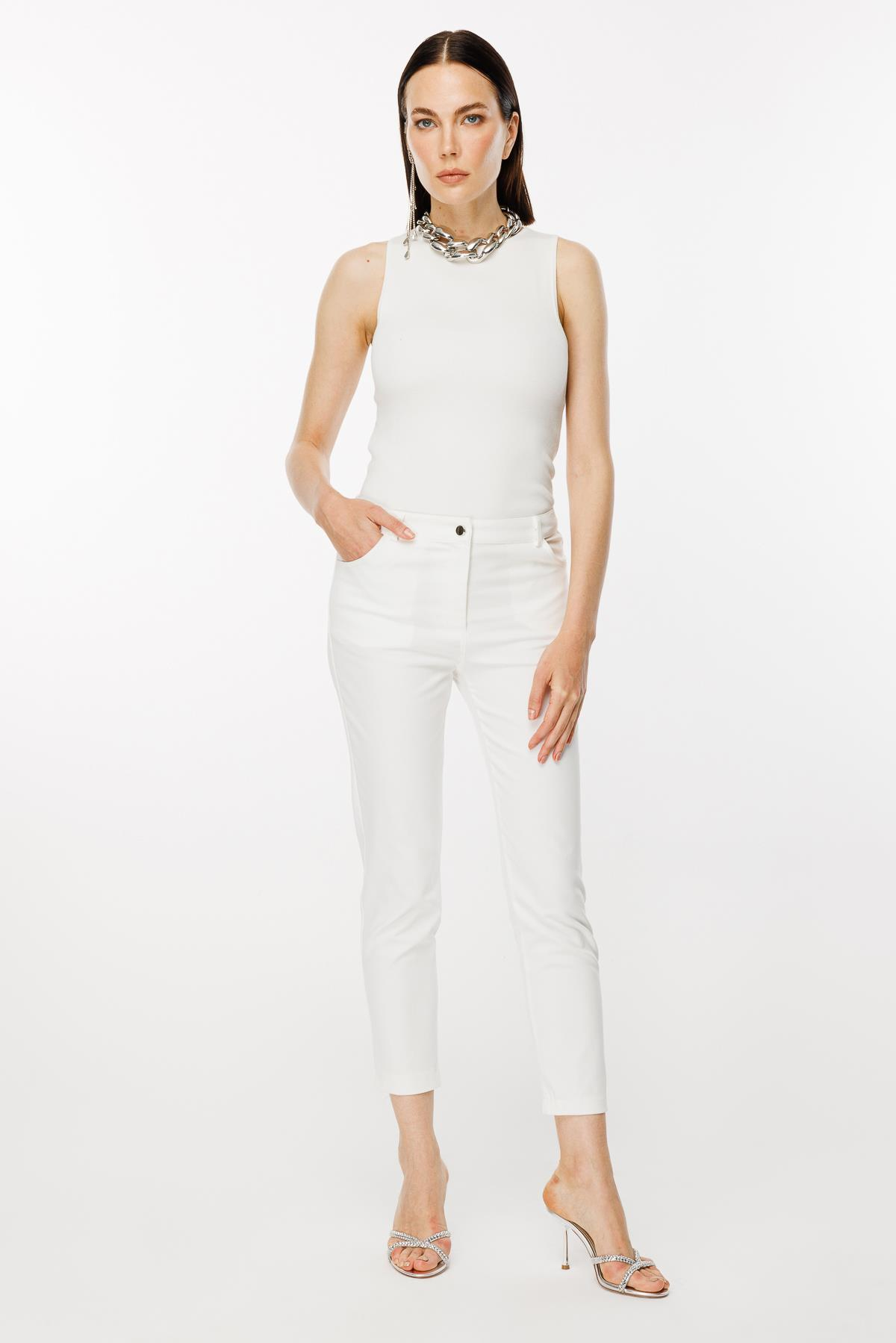 Yüksek Bel Dar Paça Pantolon - KEMIK