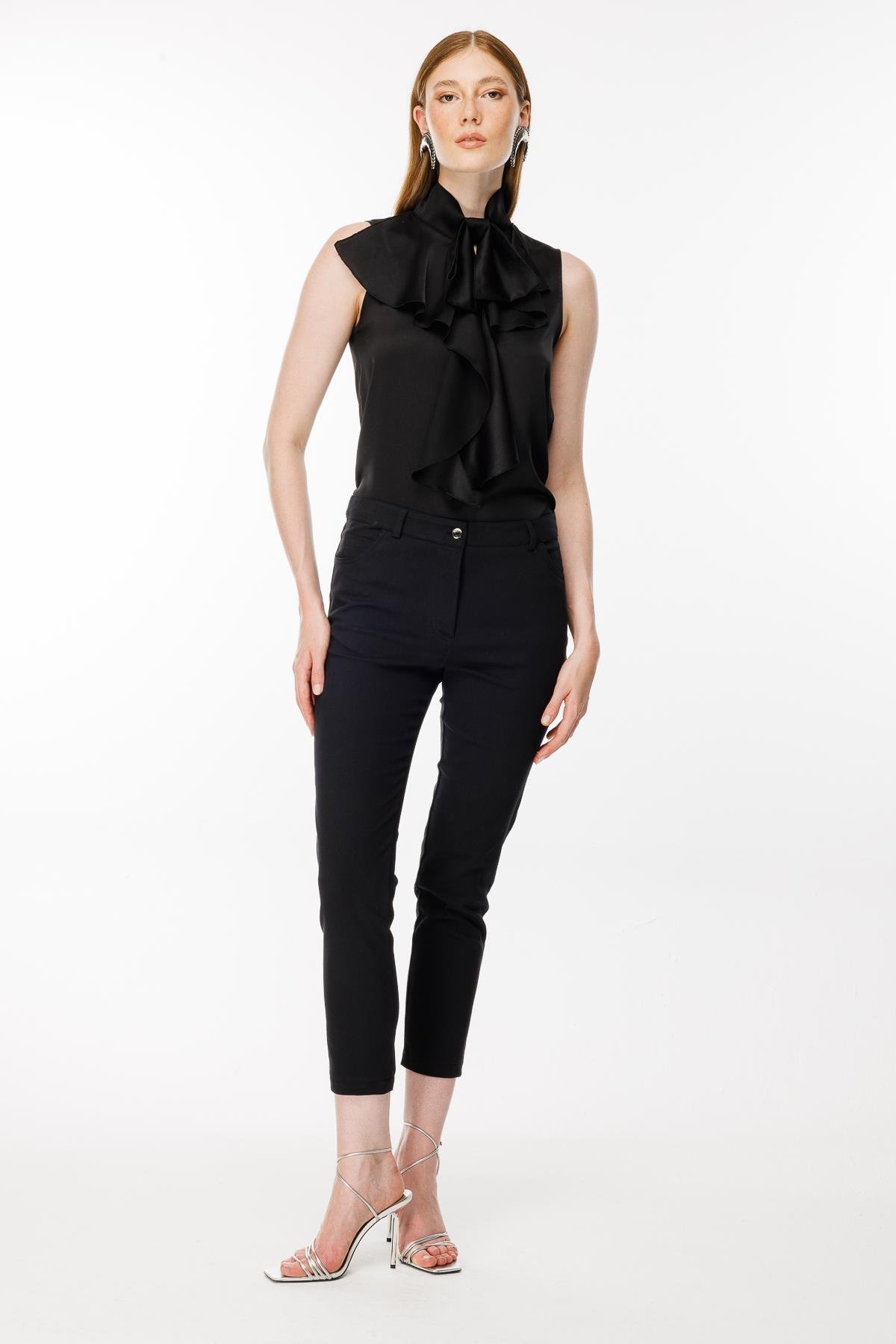 Yüksek Bel Dar Paça Pantolon - SİYAH