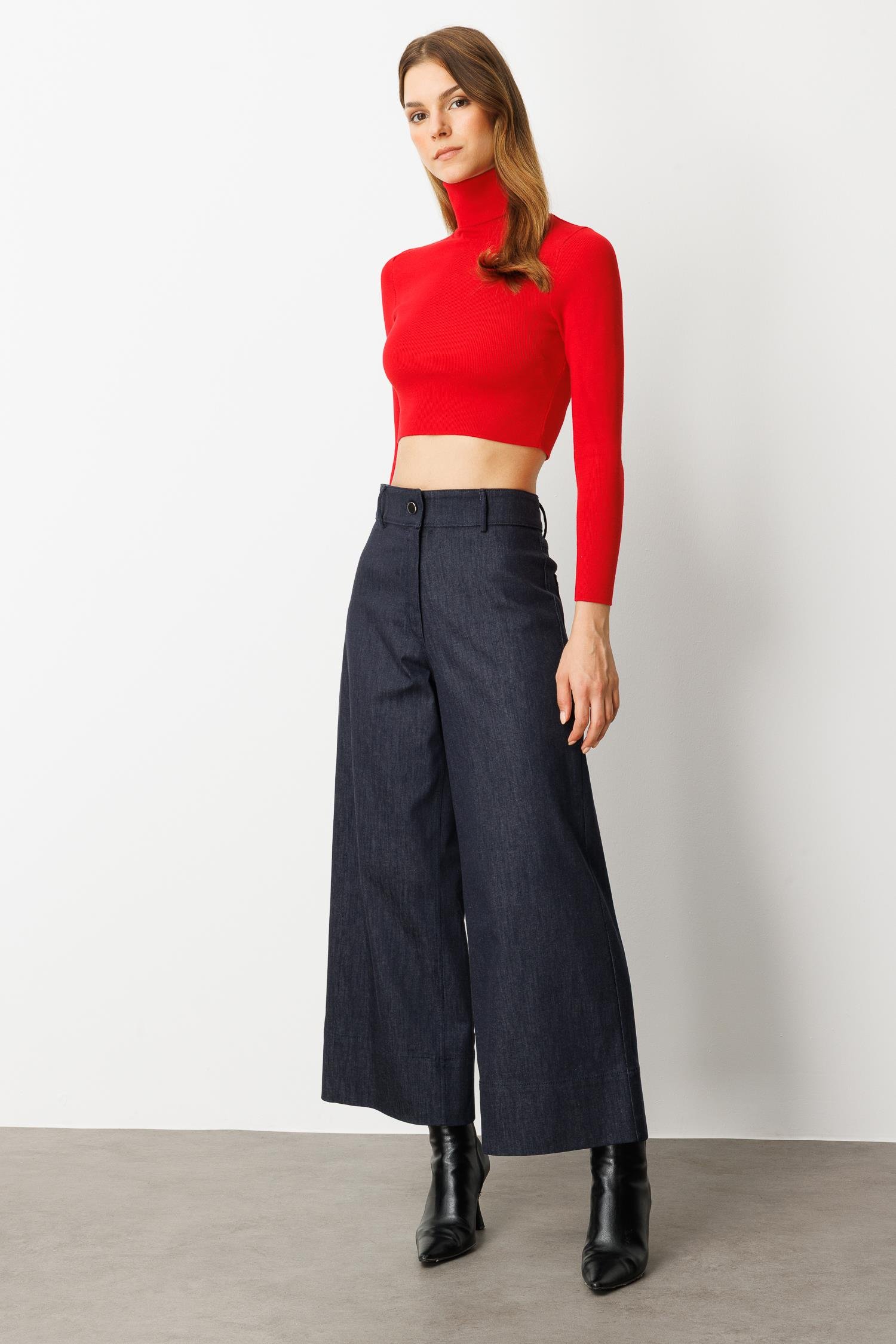 Yüksek Bel Palazzo Kot Pantolon-LACI