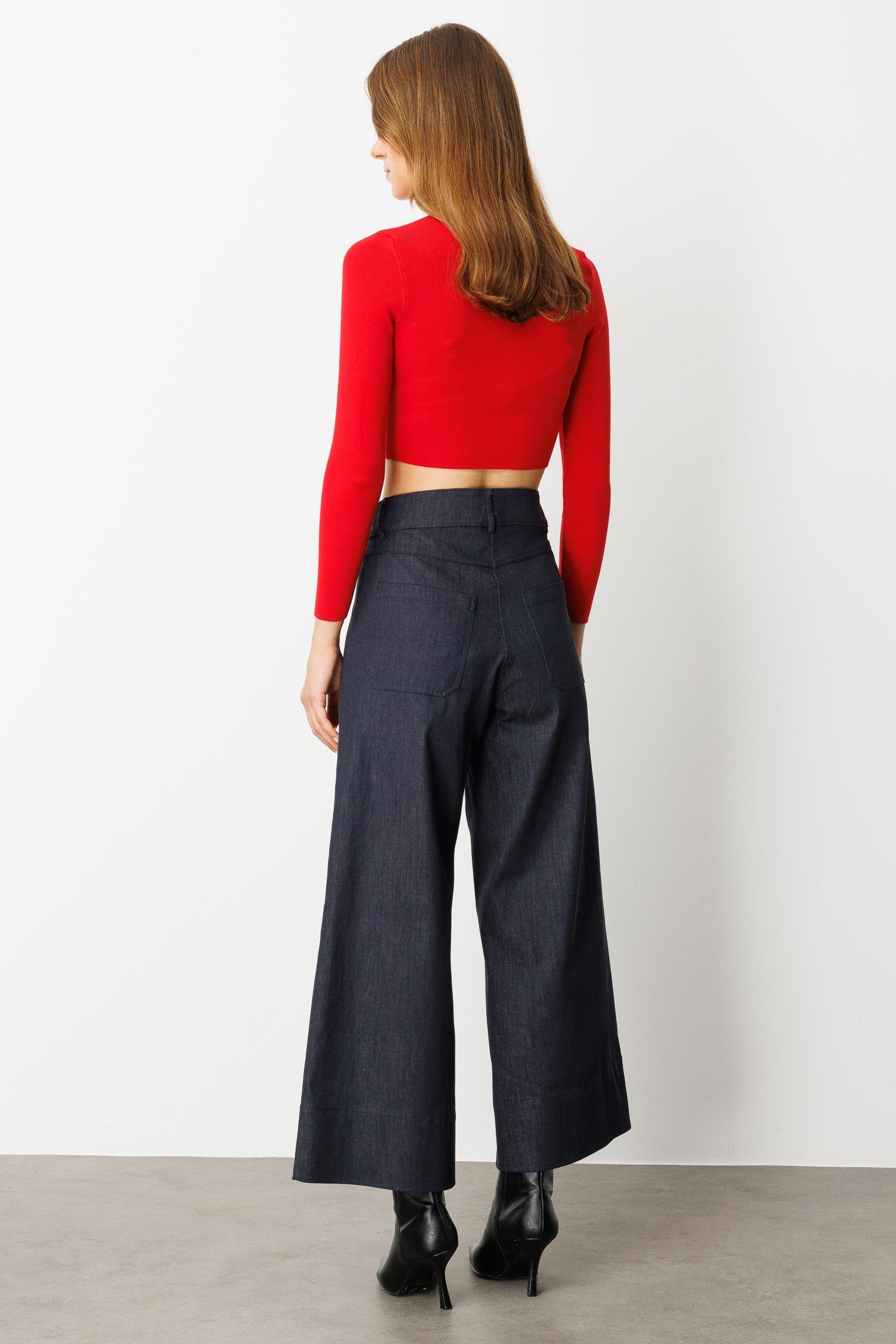 Yüksek Bel Palazzo Kot Pantolon-LACI