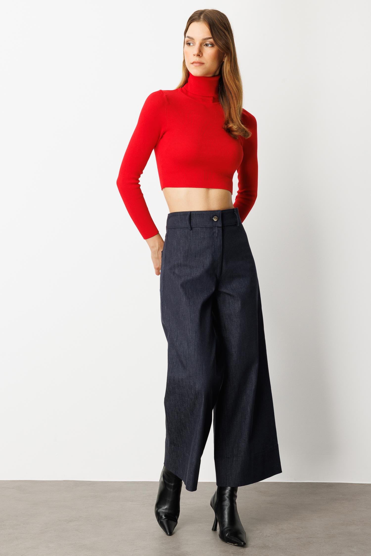 Yüksek Bel Palazzo Kot Pantolon-LACI