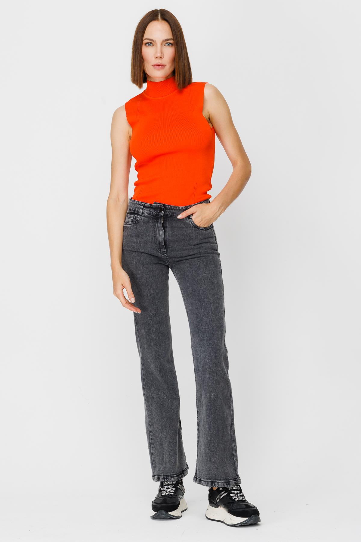 Yüksk Bel Yırtmaçlı Denim Pantolon - SİYAH