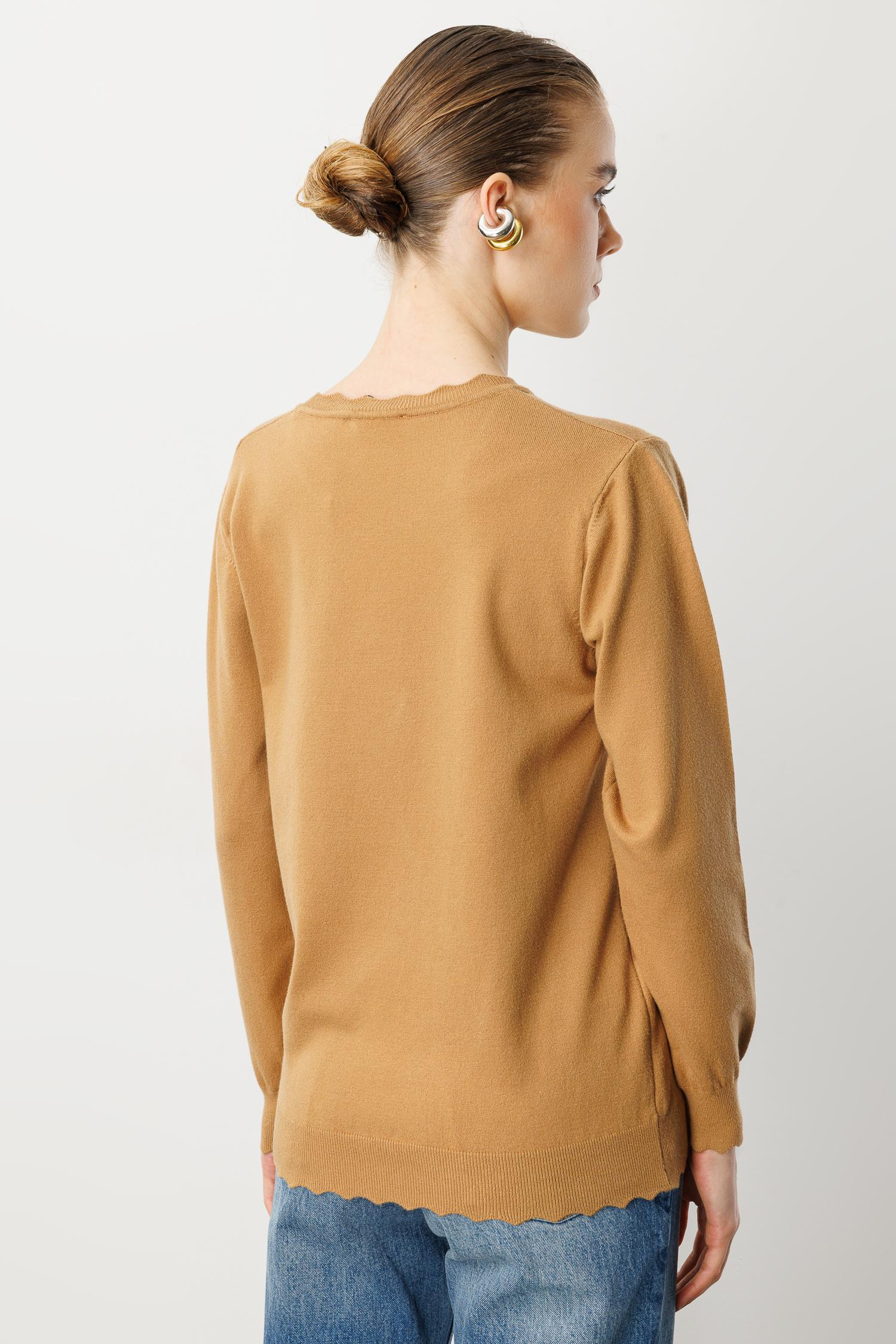 Yuvarlak Yaka Angora Triko Kazak-CAMEL