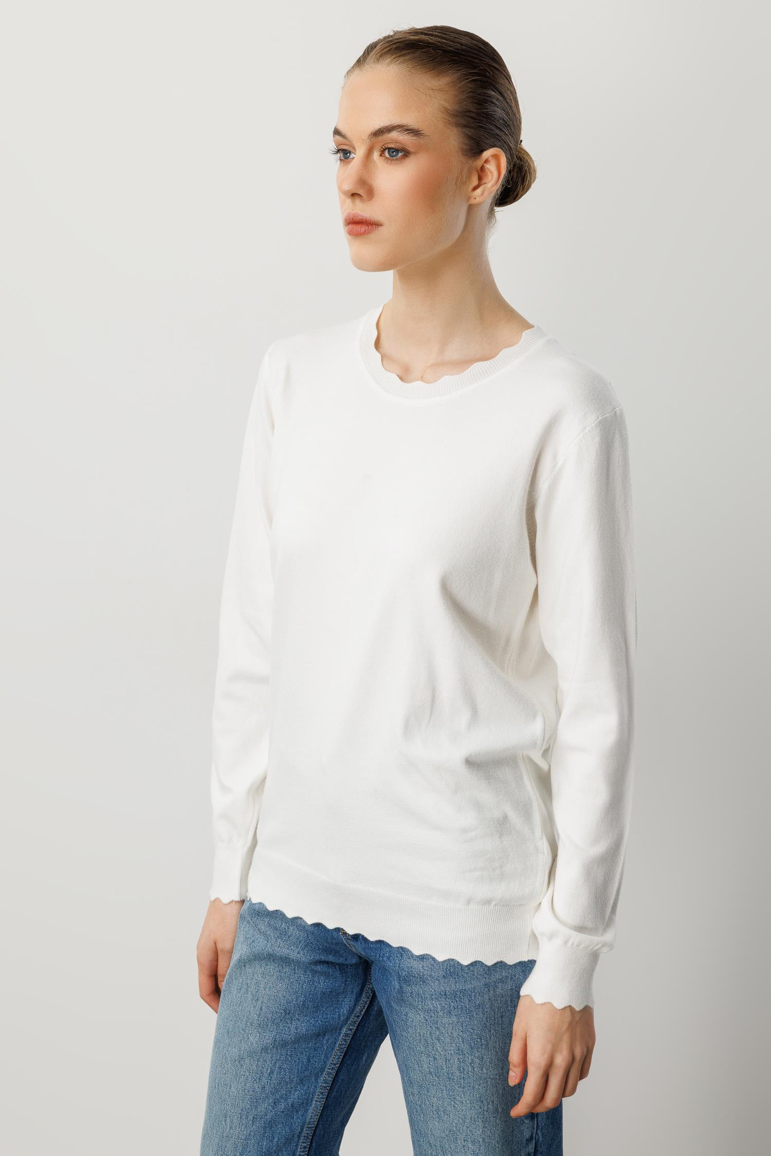 Yuvarlak Yaka Angora Triko Kazak-EKRU