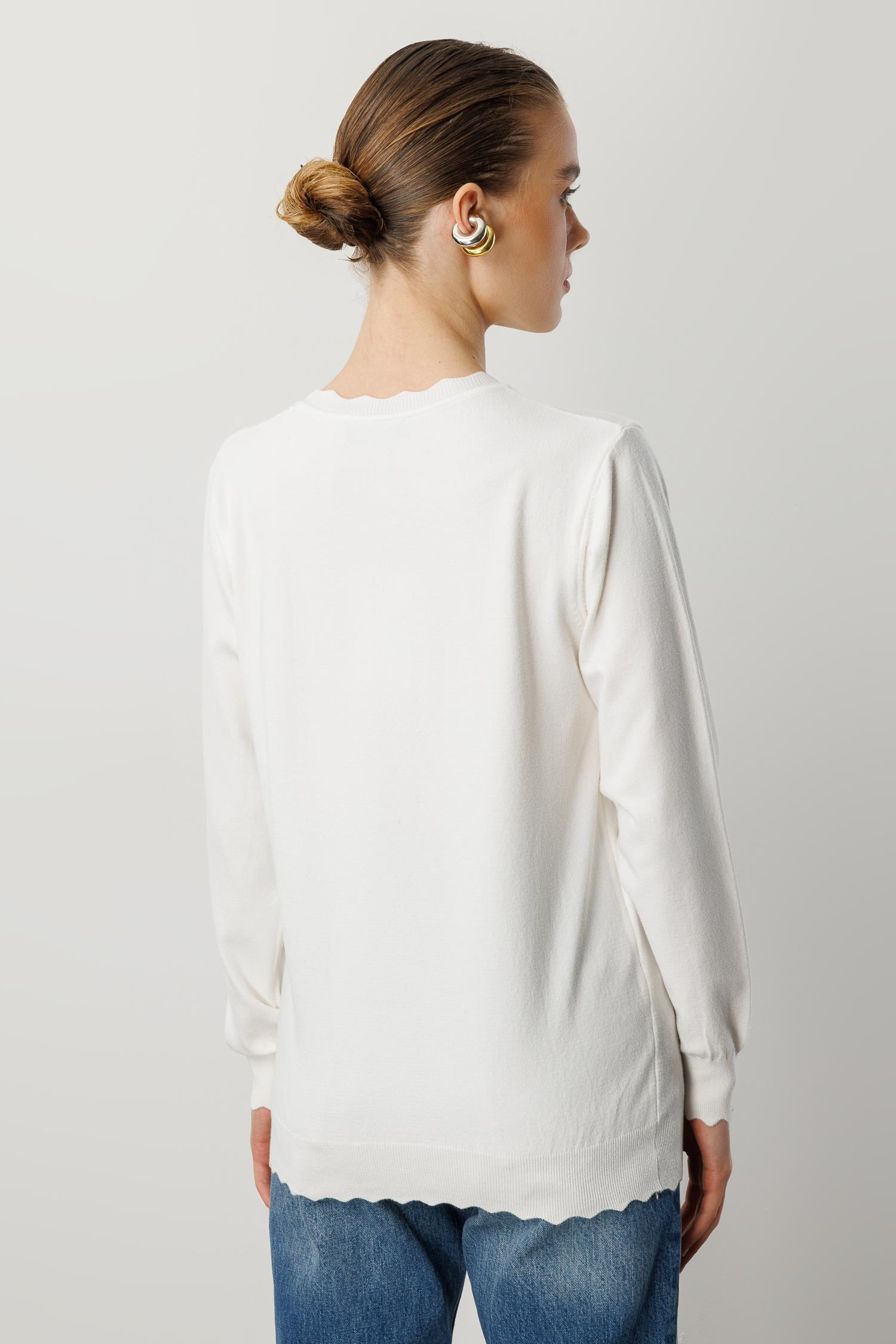 Yuvarlak Yaka Angora Triko Kazak-EKRU