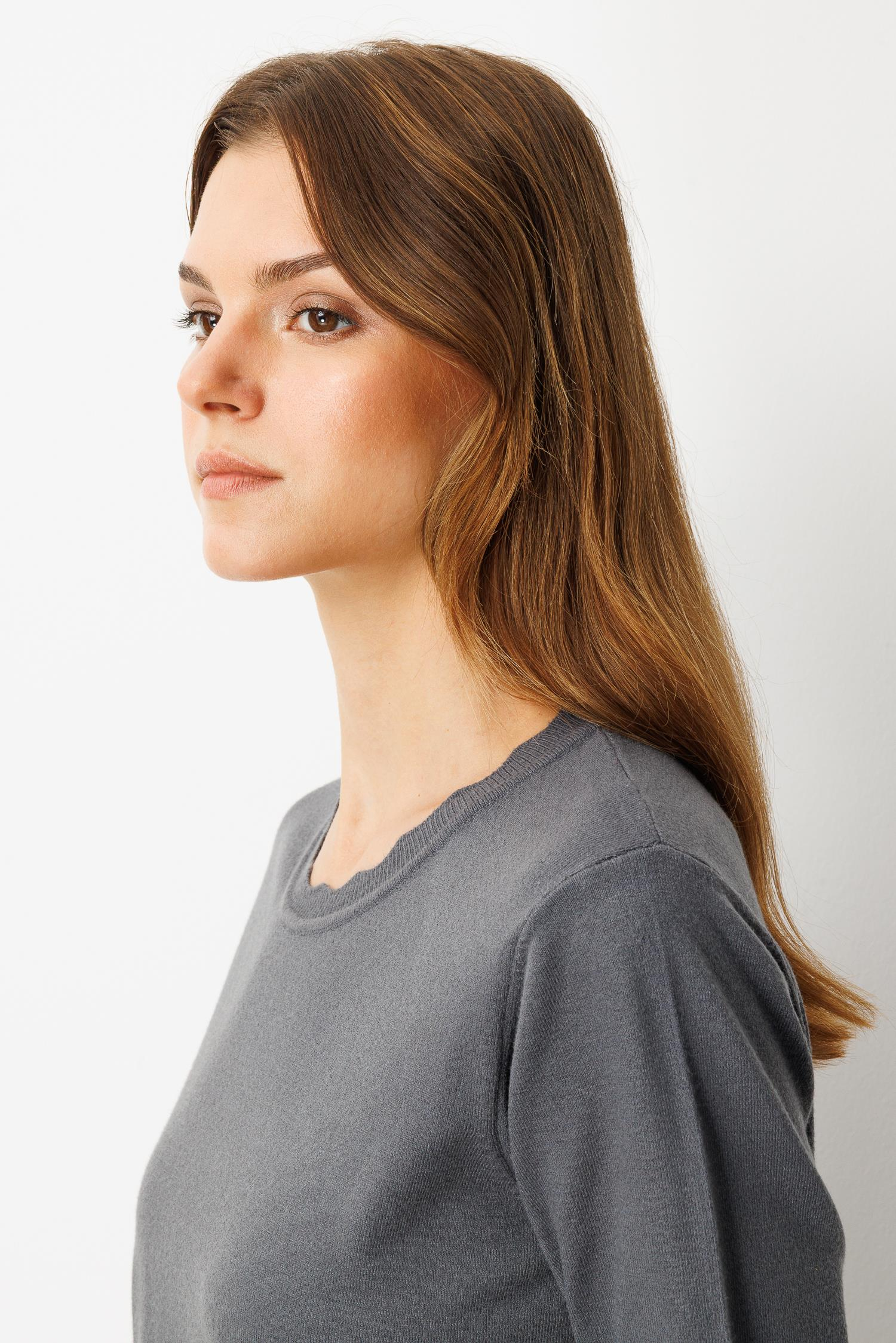 Yuvarlak Yaka Angora Triko Kazak-FUME