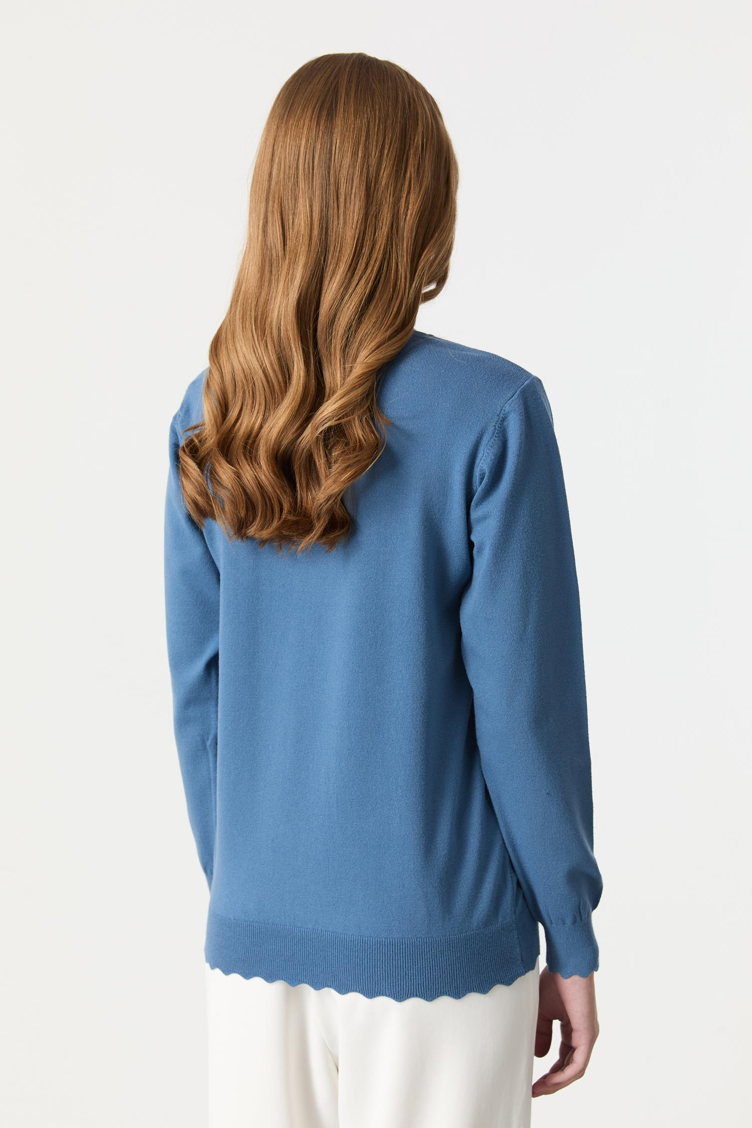 Yuvarlak Yaka Angora Triko Kazak-İNDİGO