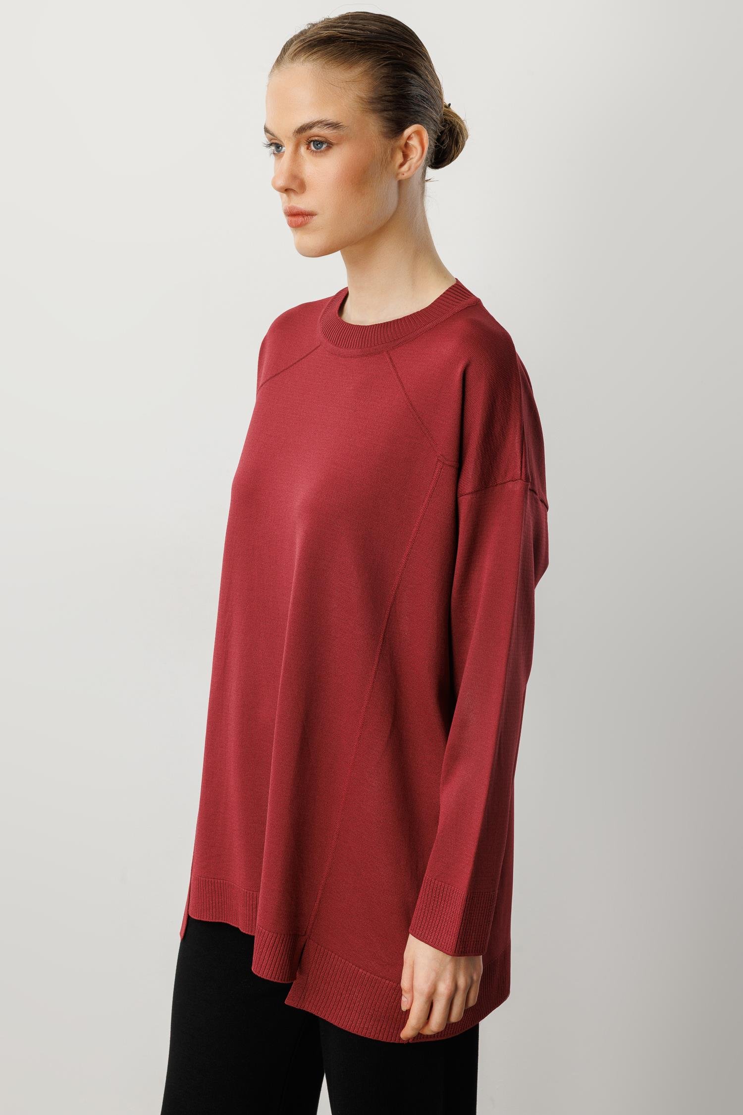 Yuvarlak Yaka Basic Triko-BORDO