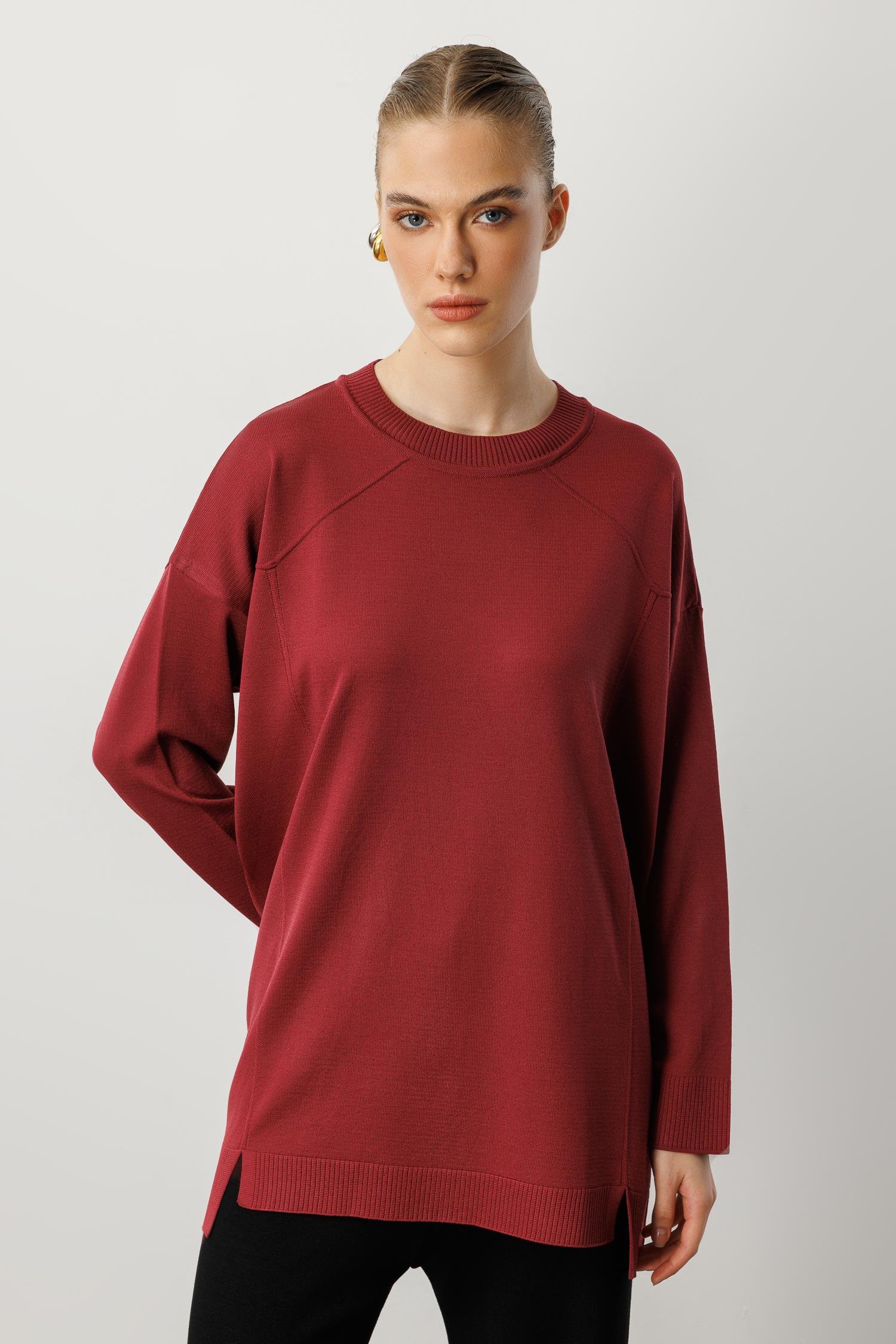 Yuvarlak Yaka Basic Triko-BORDO