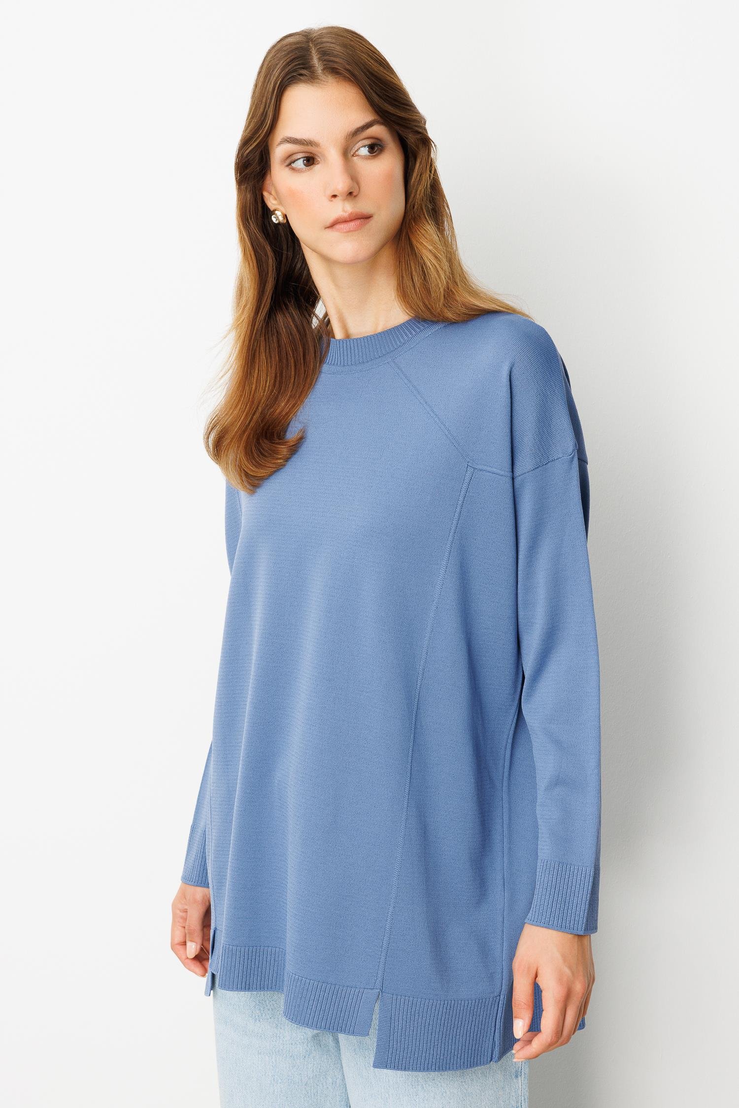 Yuvarlak Yaka Basic Triko-İNDİGO