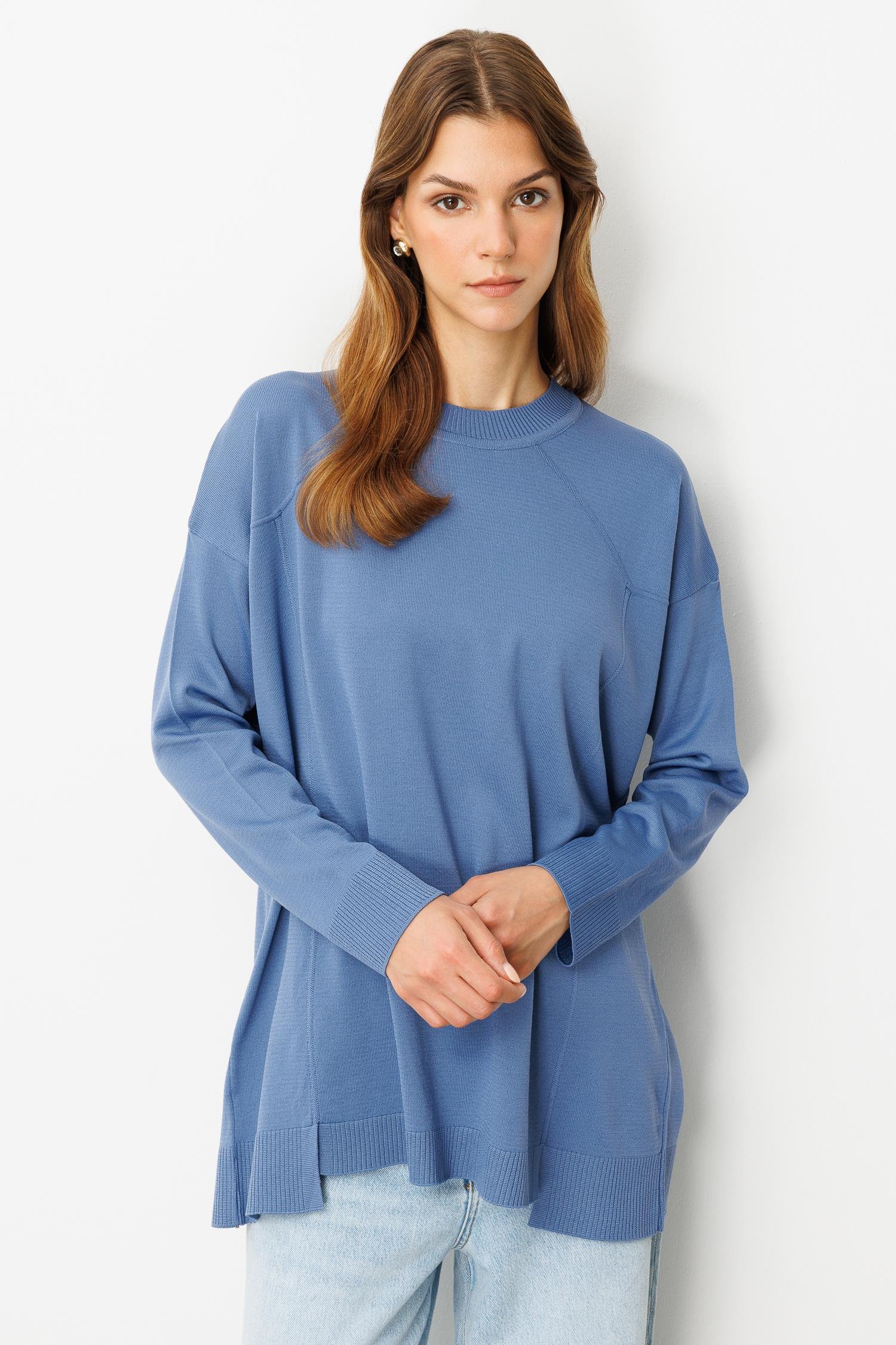 Yuvarlak Yaka Basic Triko-İNDİGO