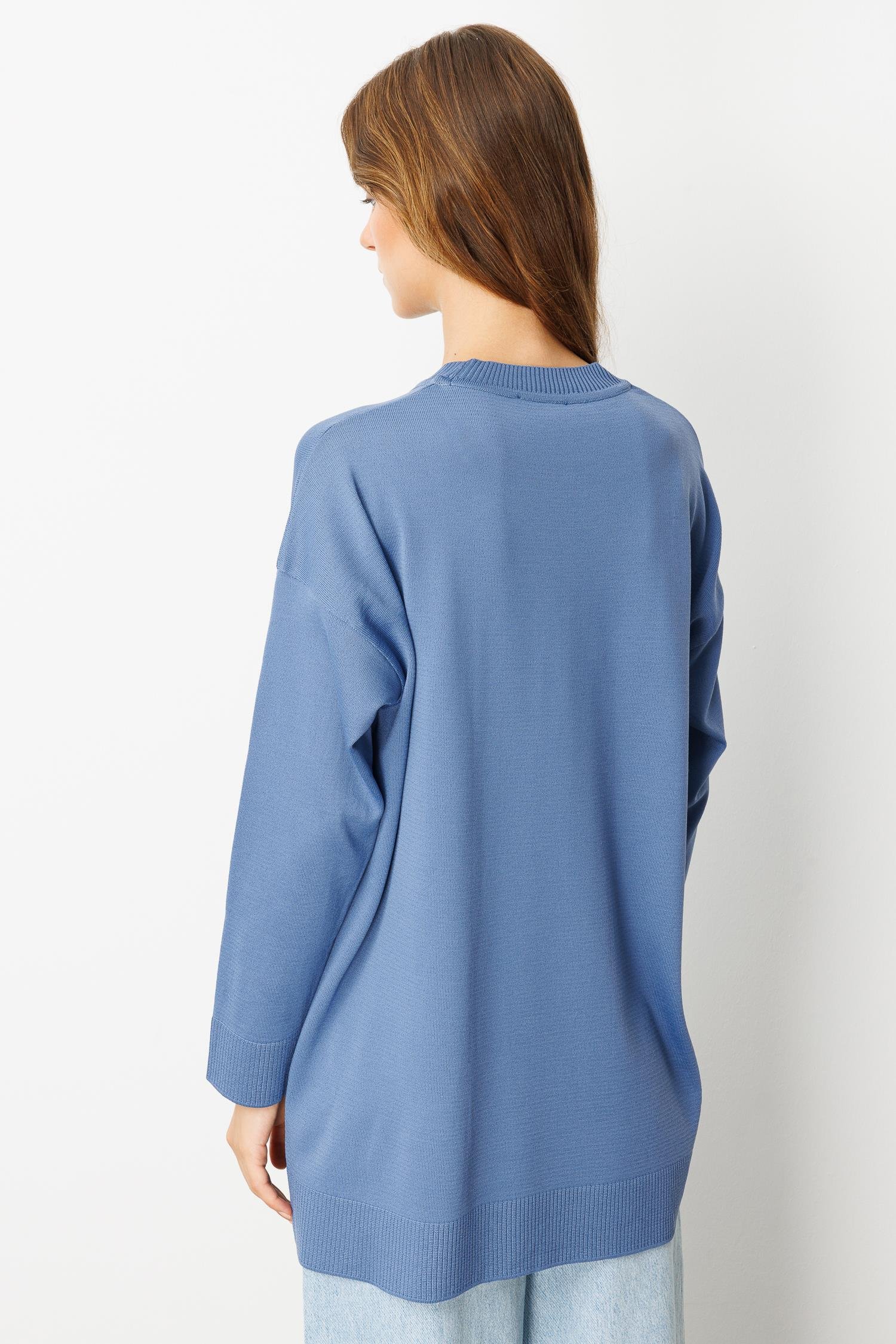 Yuvarlak Yaka Basic Triko-İNDİGO