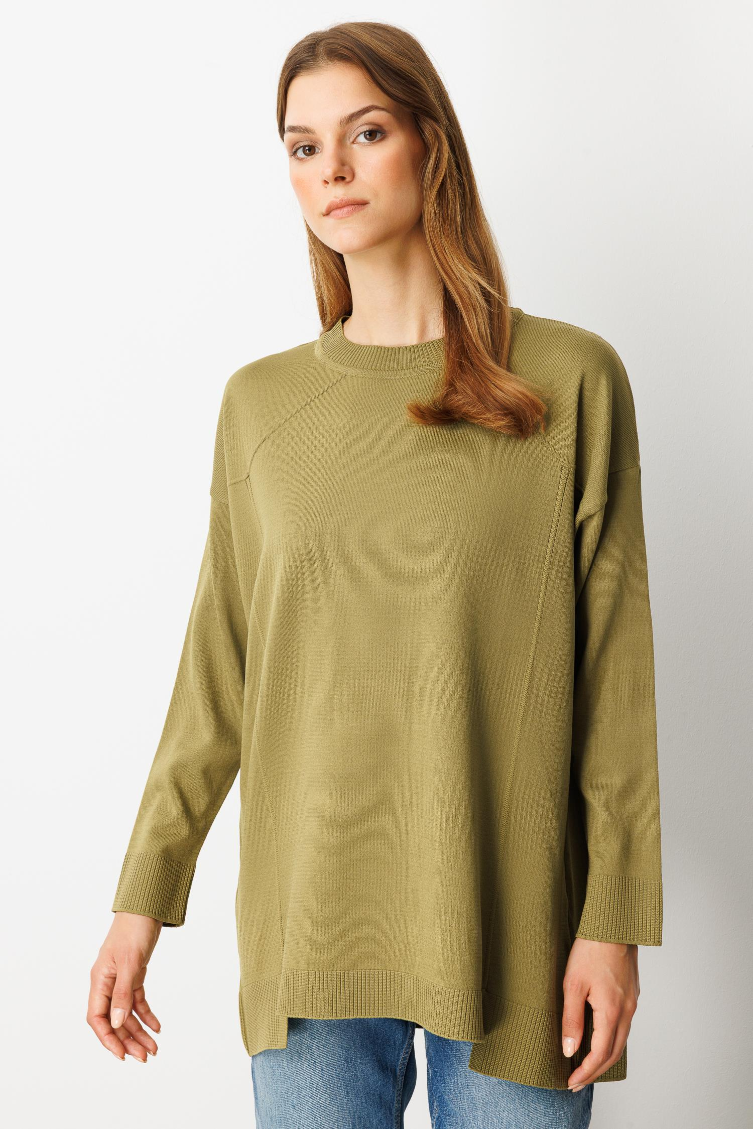 Yuvarlak Yaka Basic Triko-Y.YEŞİLİ