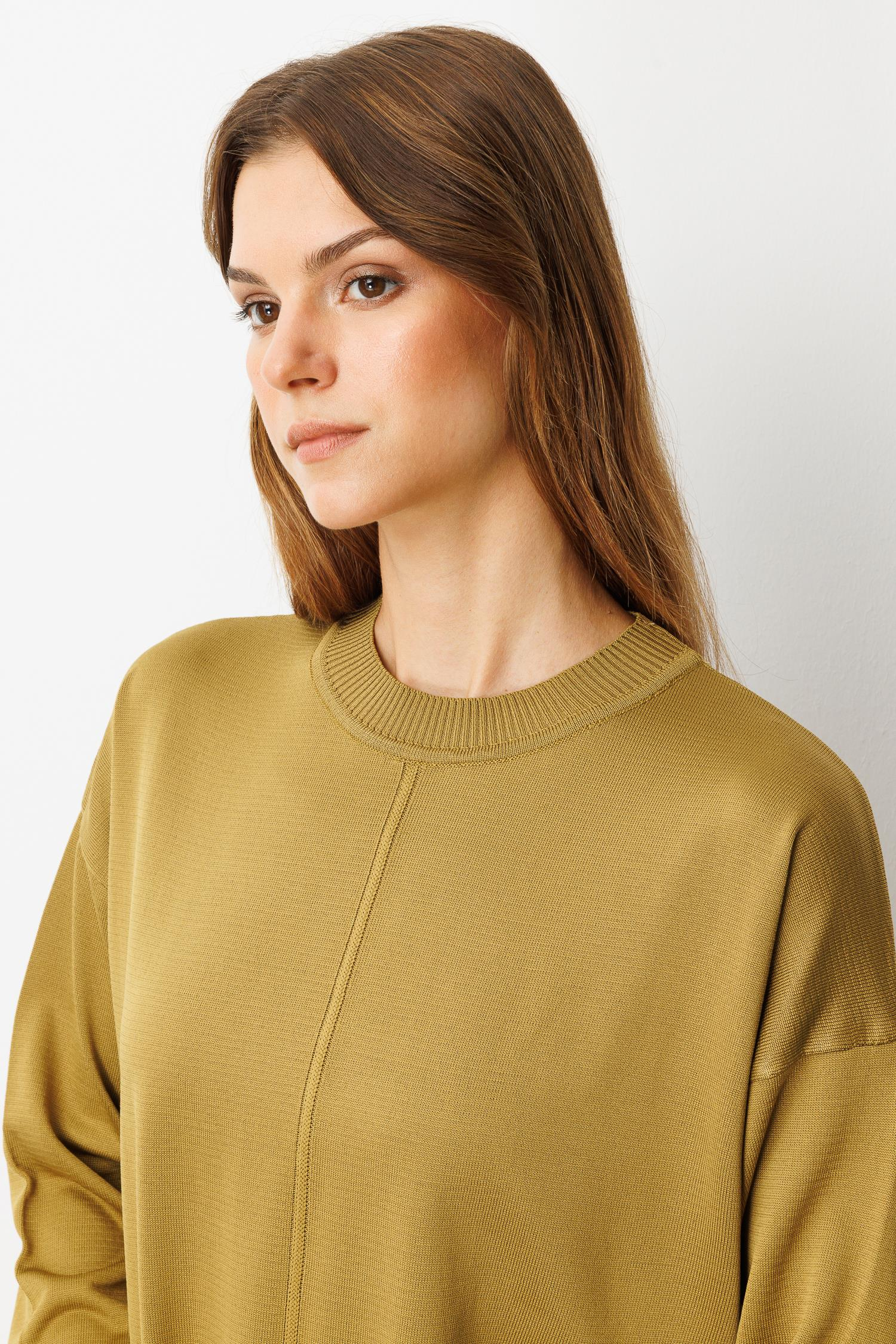 Yuvarlak Yaka Desenli Triko Tunik-Y.YEŞİLİ